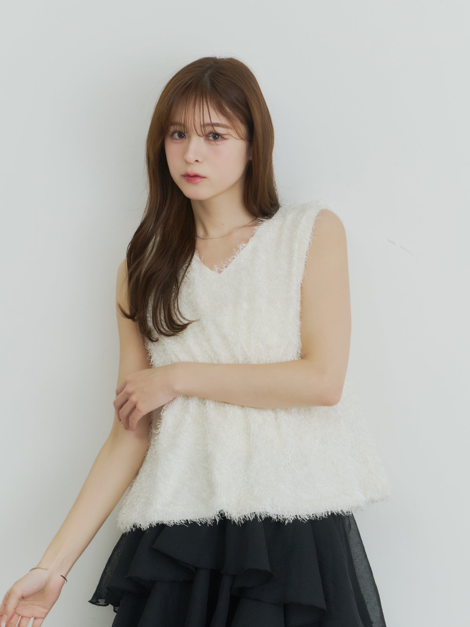 シャギーリボントップス