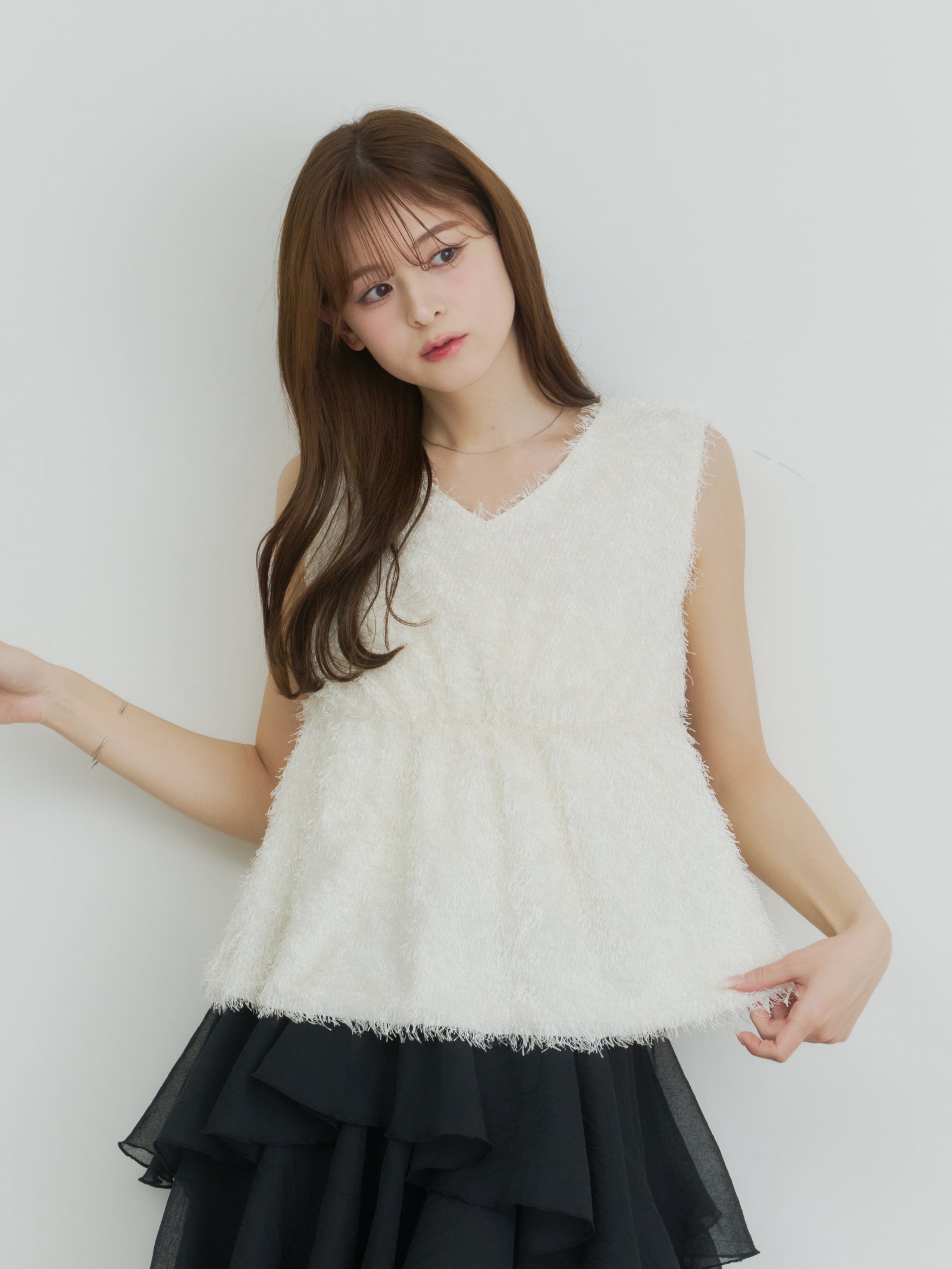 シャギーリボントップス