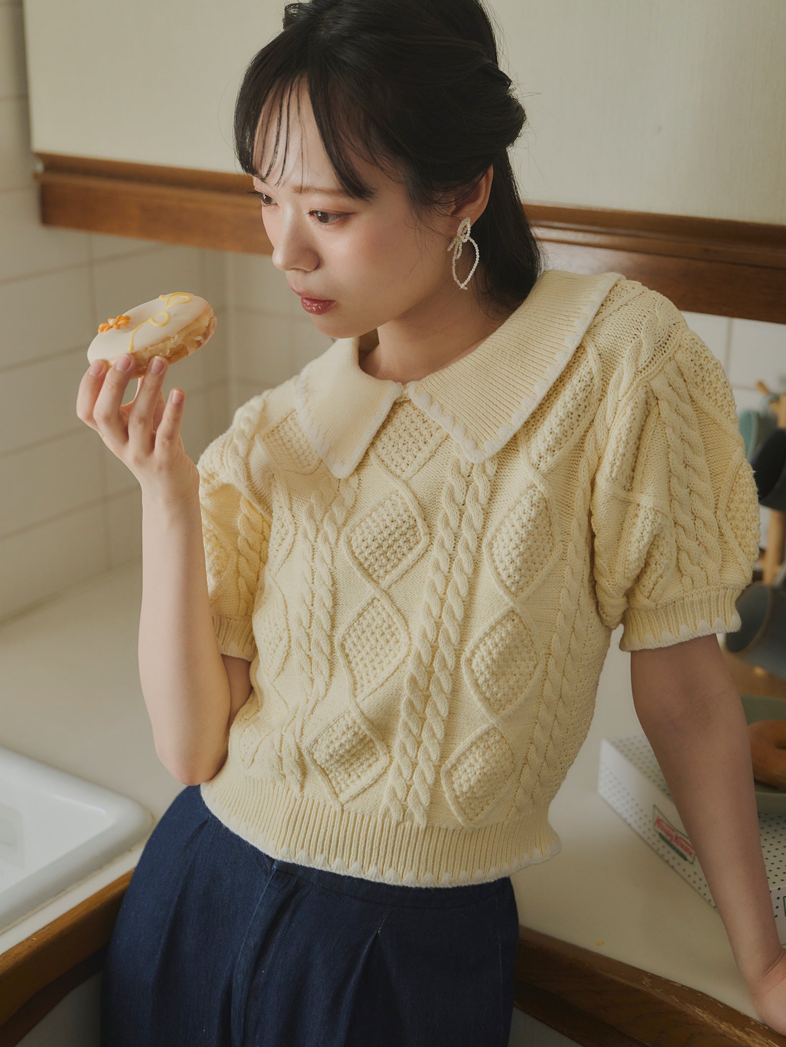 【予約】シェルステッチバイカラーサマーニット【発送予定日 5月中旬~5月下旬】