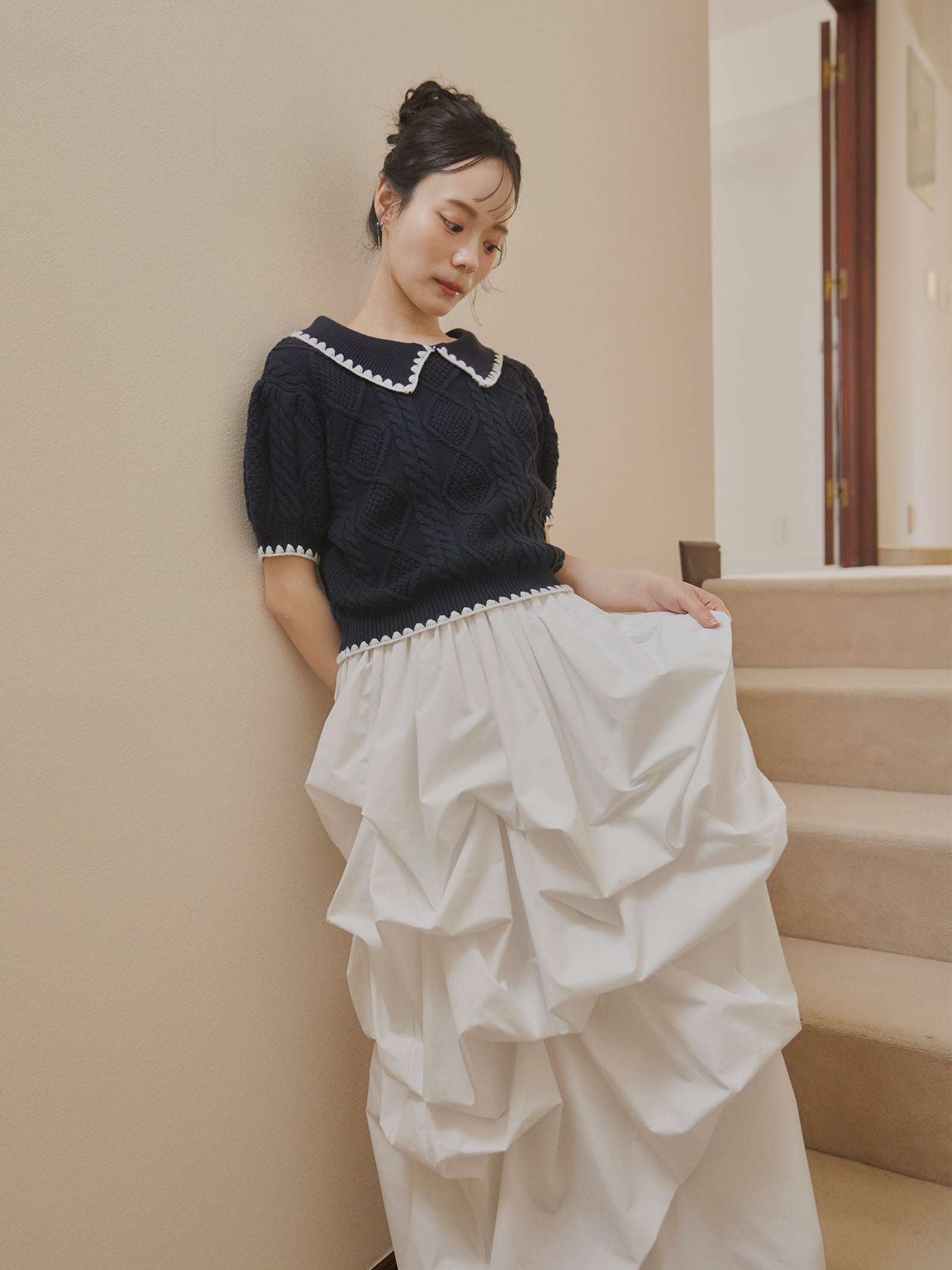 シェルステッチバイカラーサマーニット