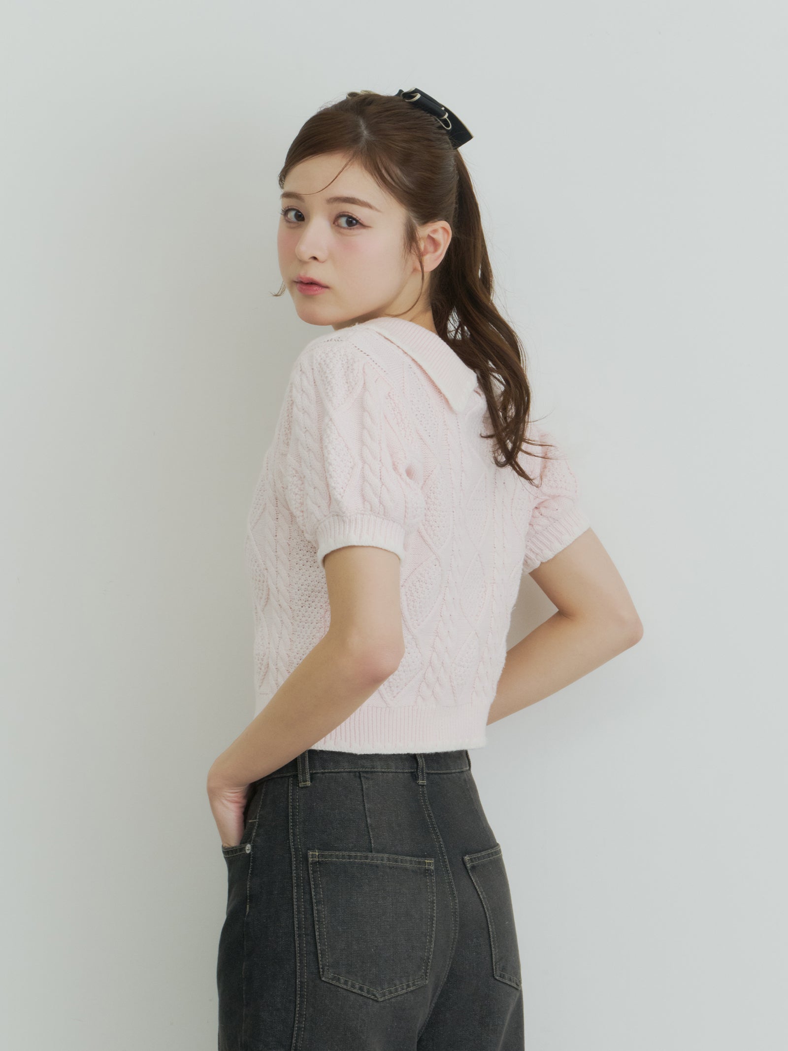 シェルステッチバイカラーサマーニット