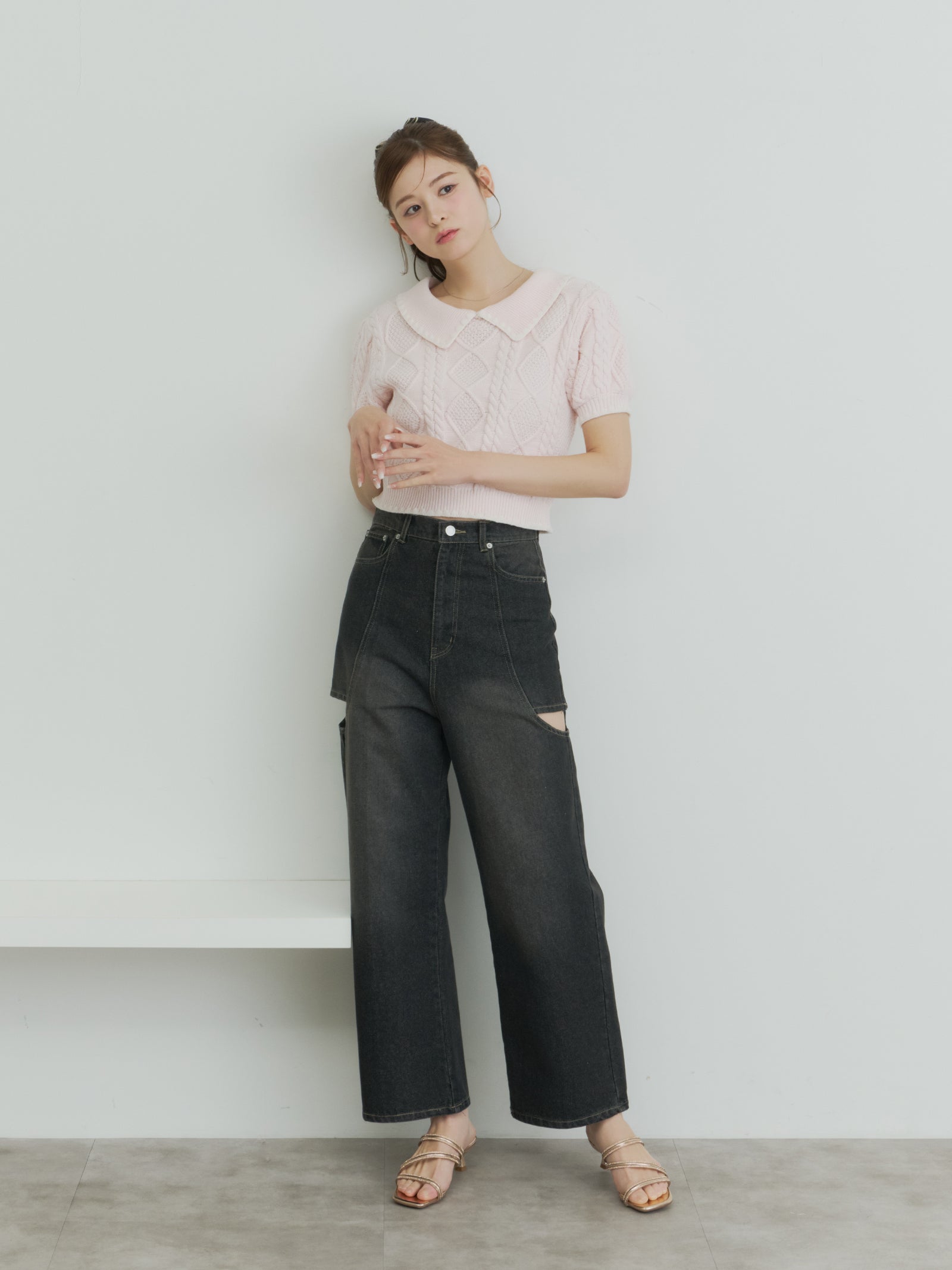 シェルステッチバイカラーサマーニット