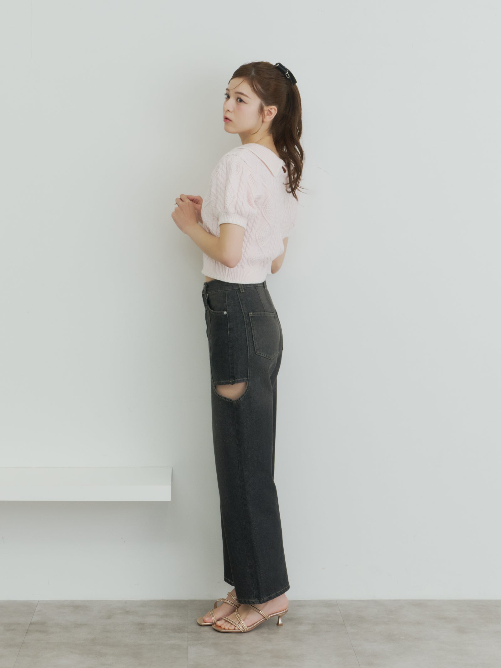 シェルステッチバイカラーサマーニット