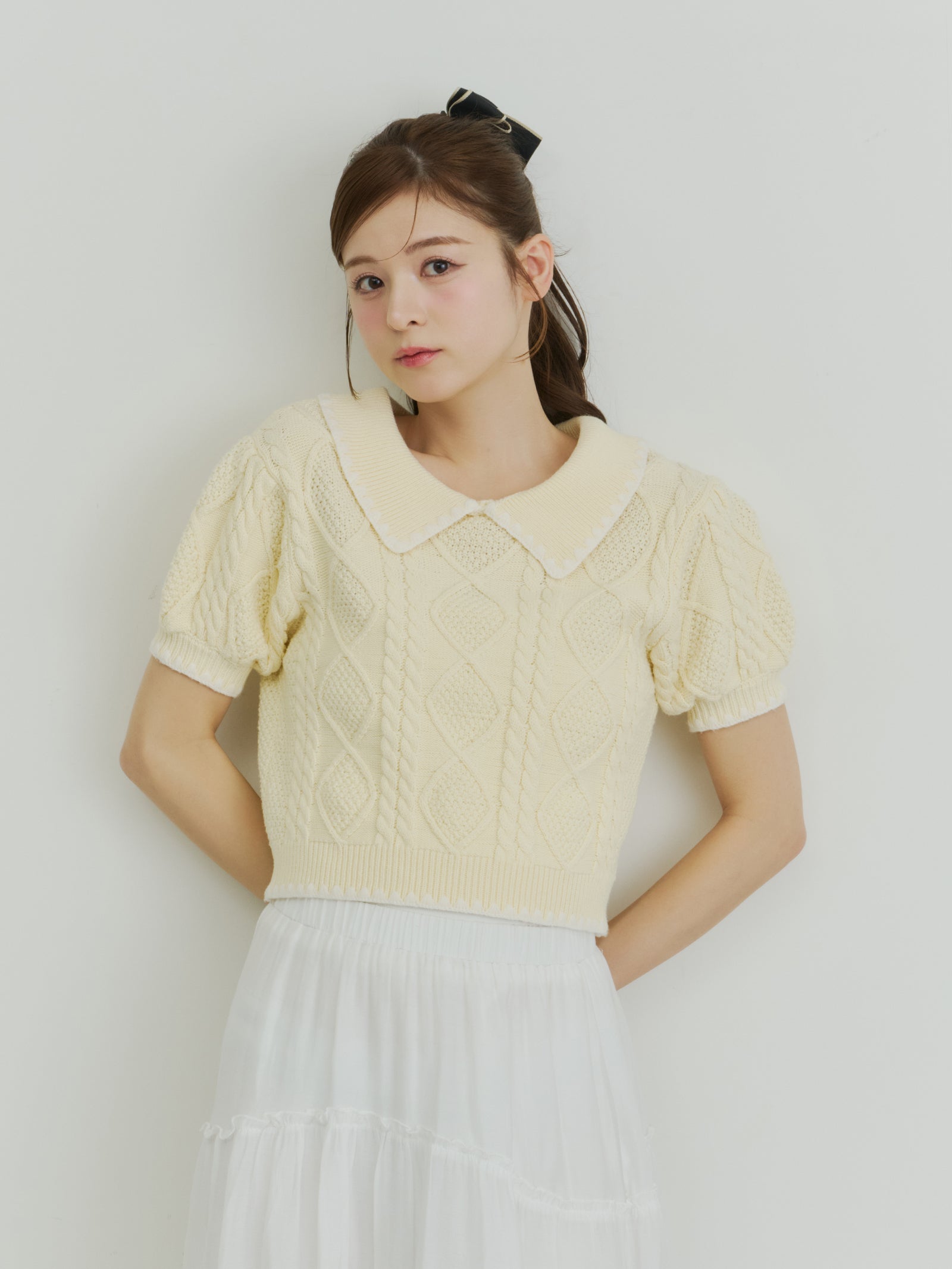 シェルステッチバイカラーサマーニット