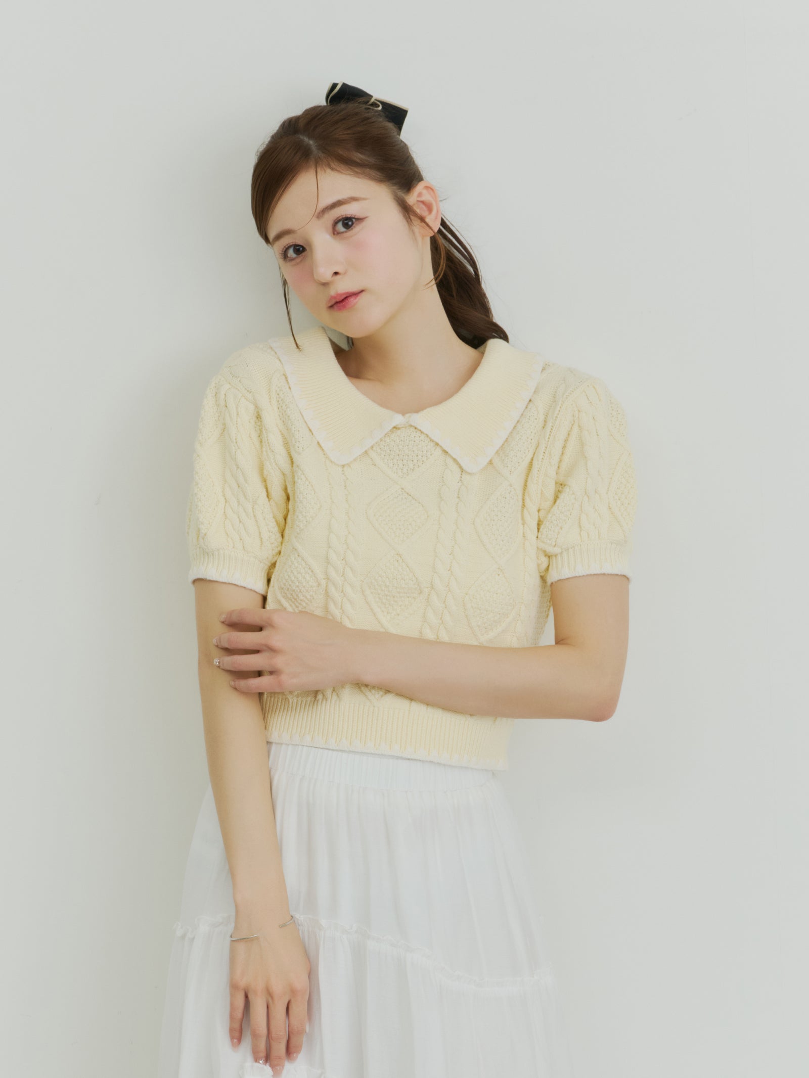 シェルステッチバイカラーサマーニット