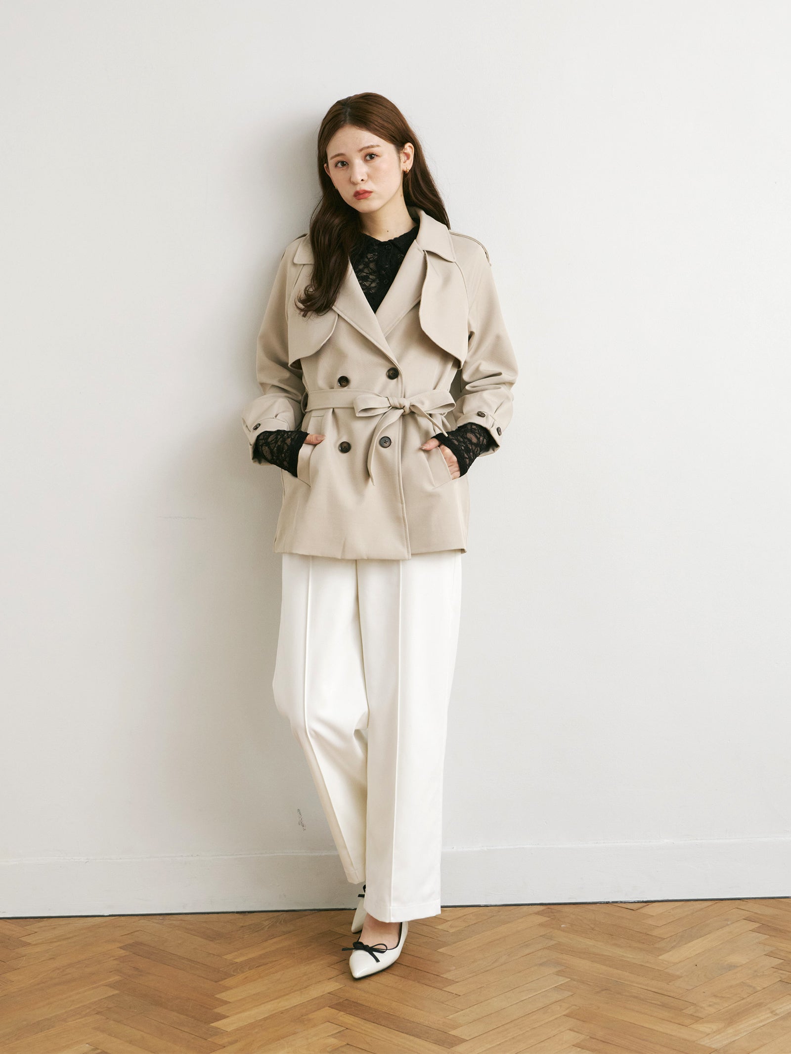 ピンタックハイウエストパンツ