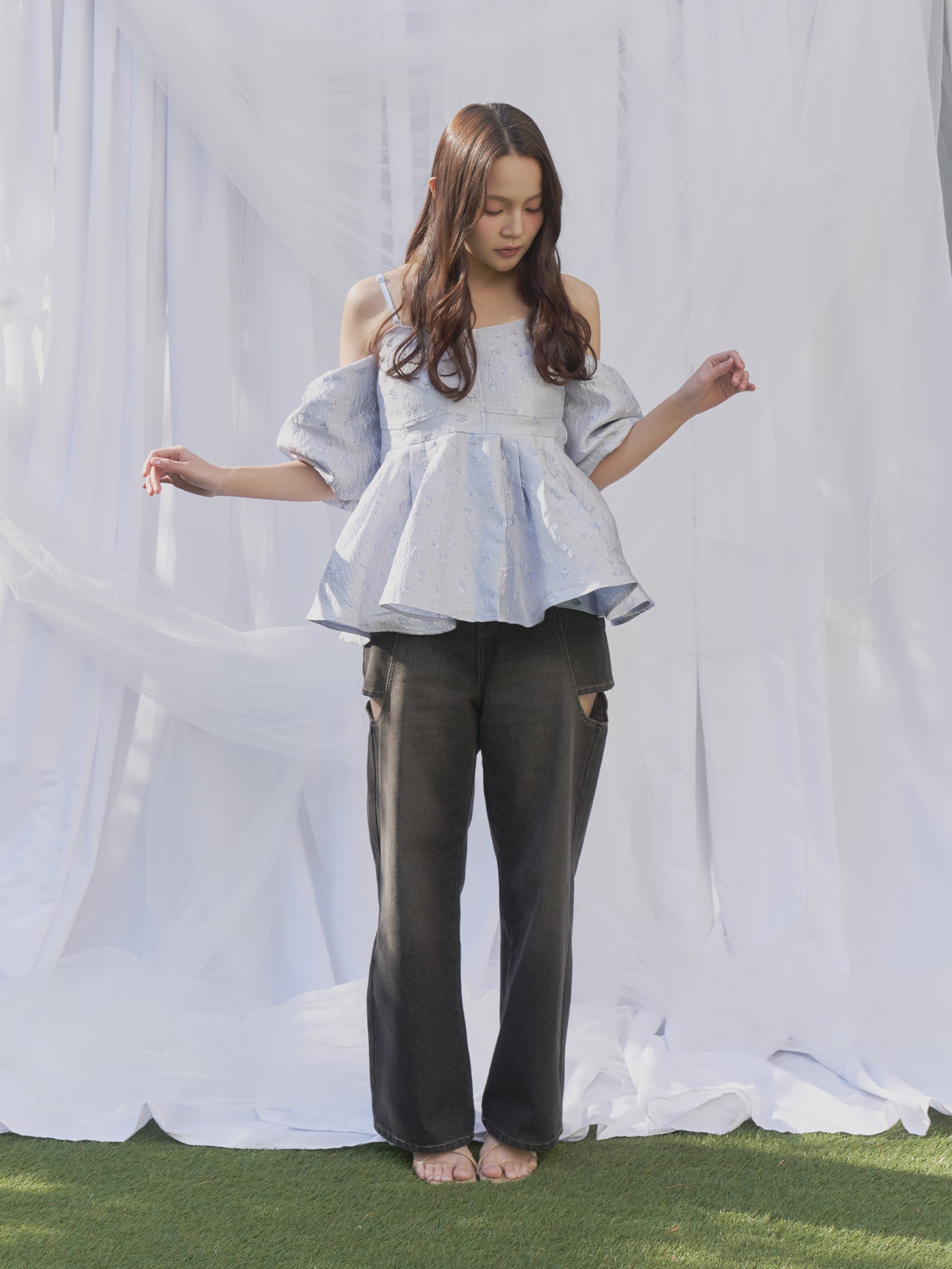 【予約】フラワージャガードペプラムビスチェ【発送予定日 4月上旬〜4月中旬】