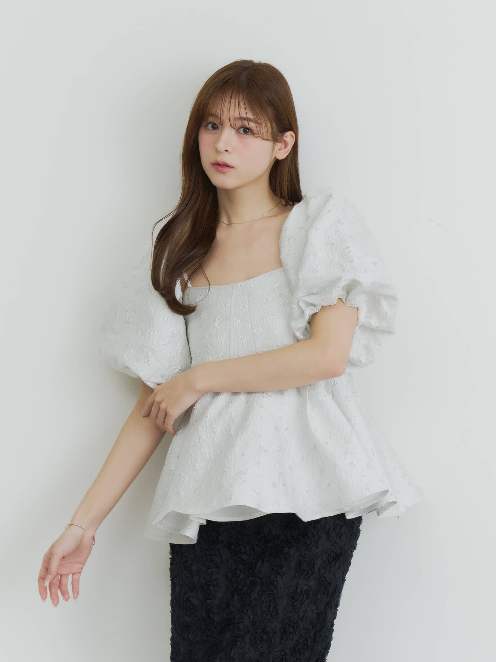 coordinate】フラワージャガードペプラムビスチェ+フラワーIラインスカート