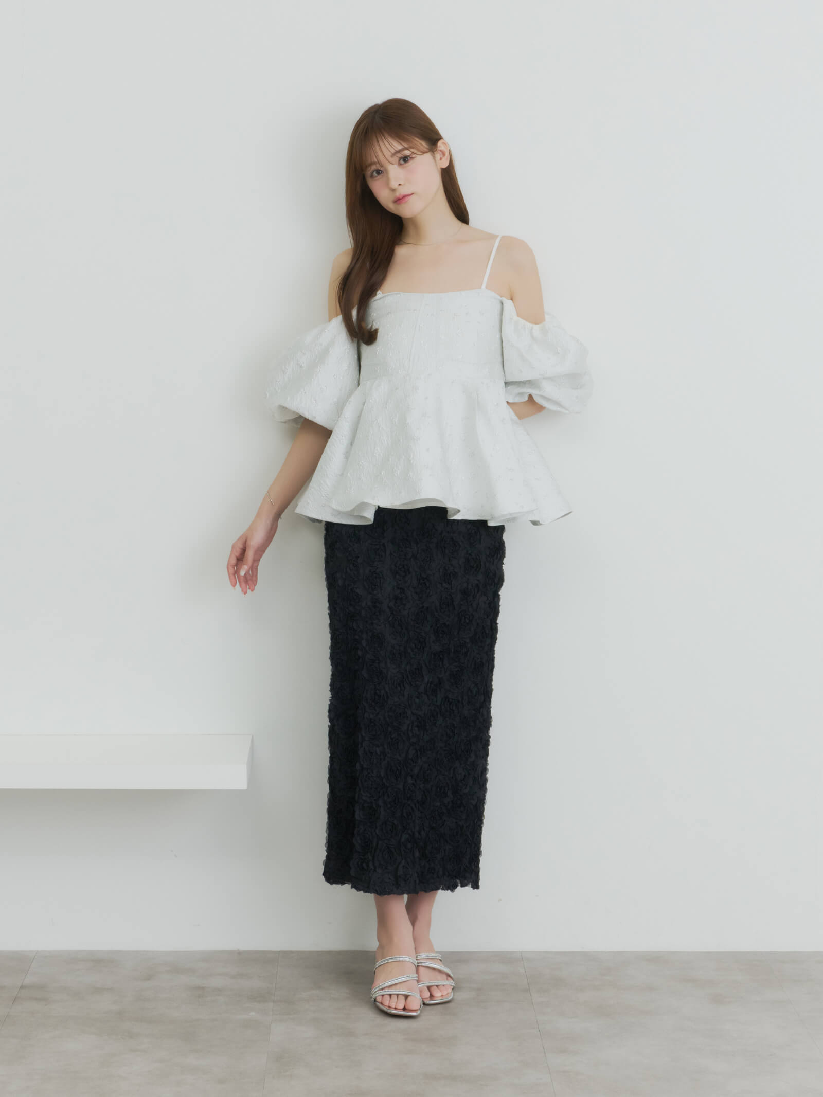 coordinate】フラワージャガードペプラムビスチェ+フラワーIラインスカート