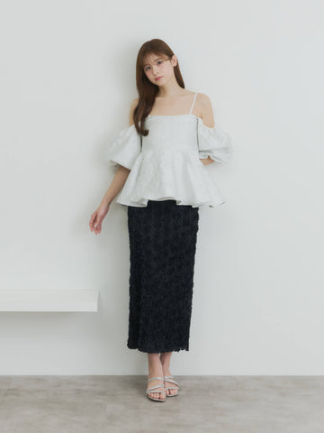 coordinate】フラワージャガードペプラムビスチェ+フラワーIラインスカート