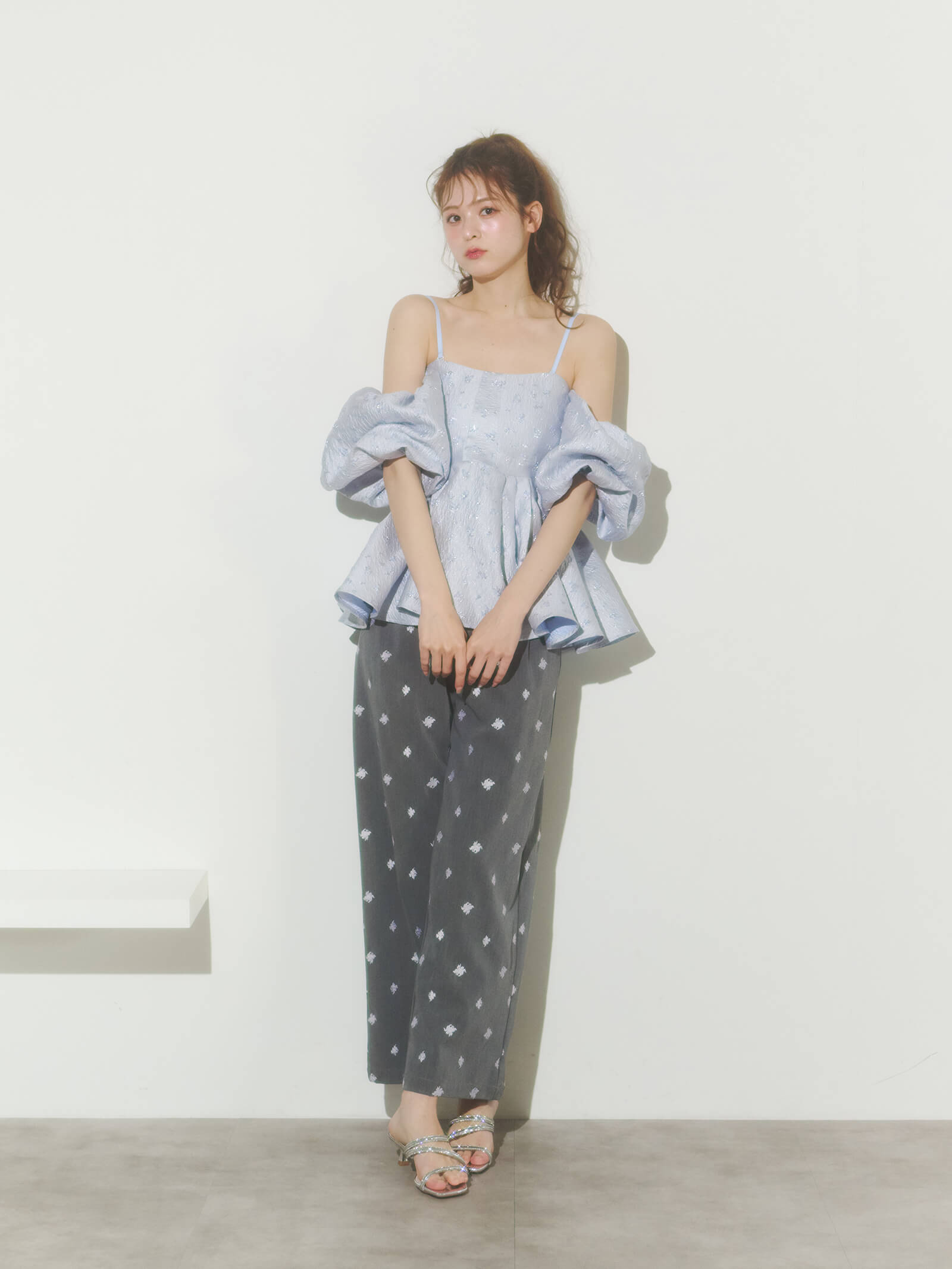 coordinate】フラワージャガードペプラムビスチェ+フラワータック