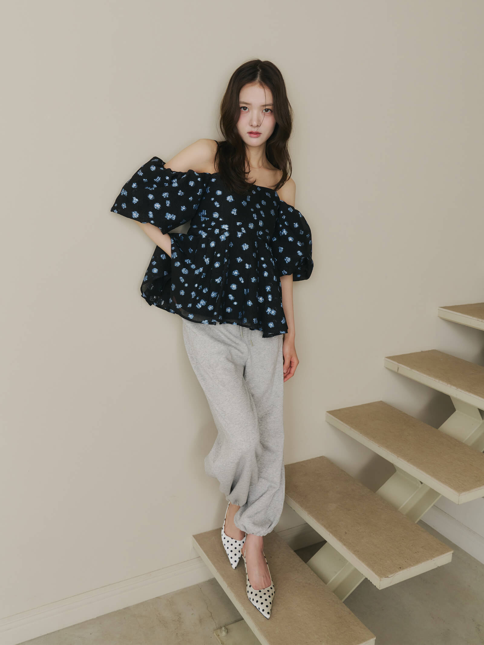 eimy 2018AW 新作  千鳥フラワージャガードペプラムトップス EIMY ISTOIRE eimy istoire 千鳥フラワージャガードぺプラムトップス