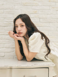 スクエアネックジャガードペプラムブラウス