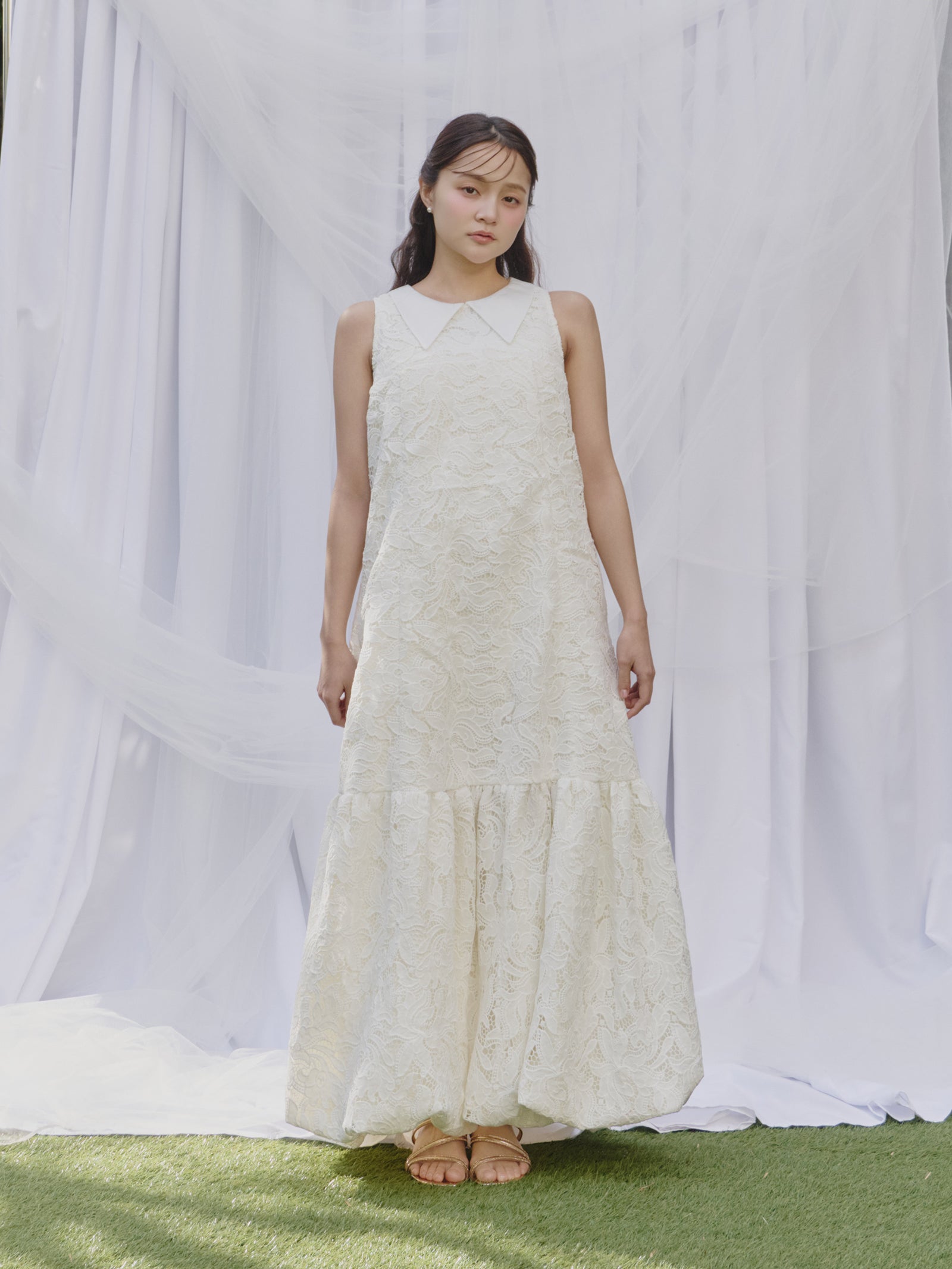 【予約】ビッグカラーレースバルーンワンピース【発送予定日 4月上旬〜4月中旬】