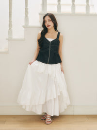 デニムペプラムビスチェ