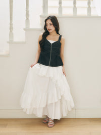 デニムペプラムビスチェ