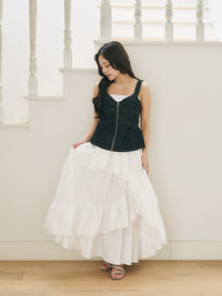 デニムペプラムビスチェ