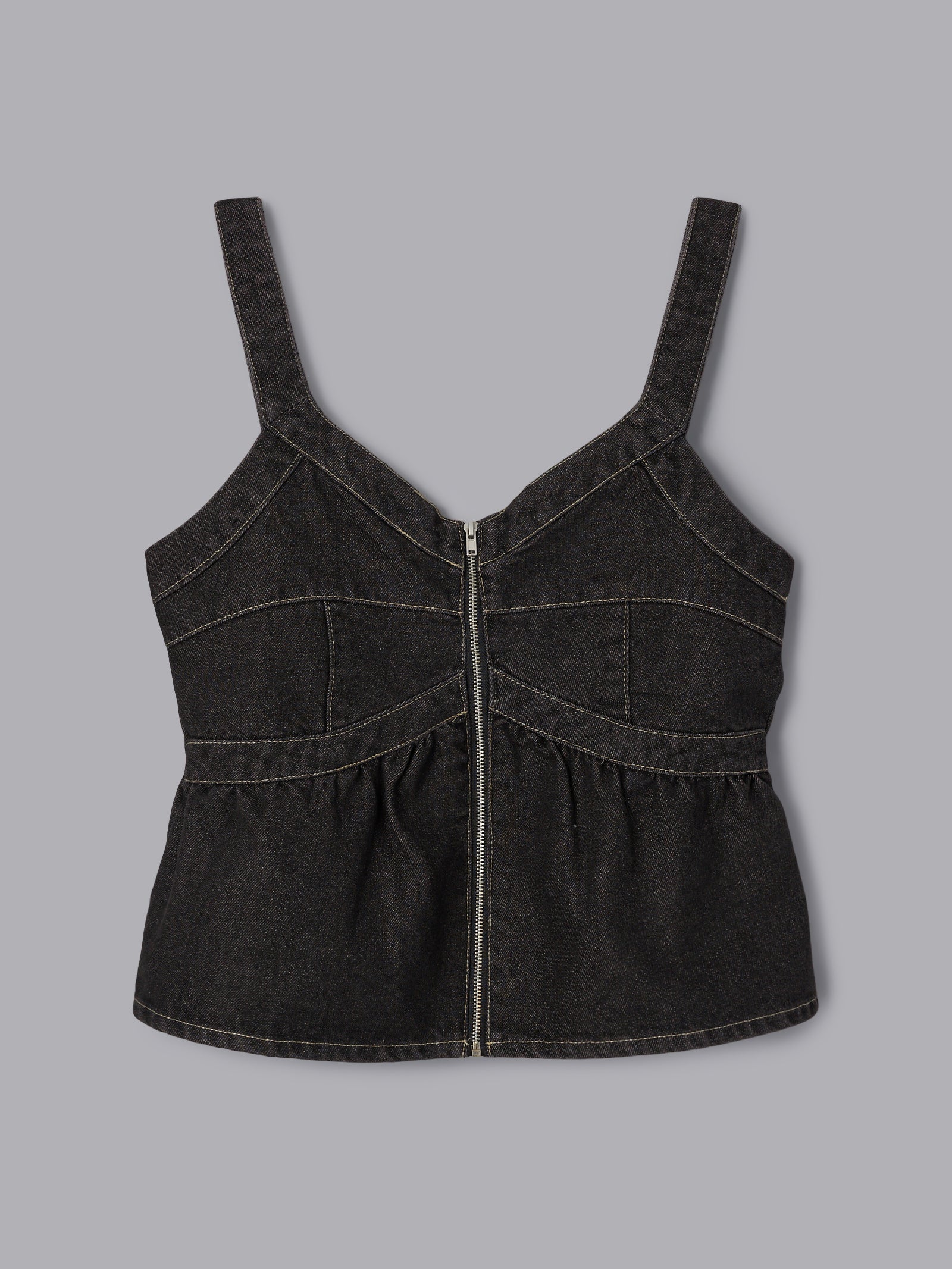 デニムペプラムビスチェ