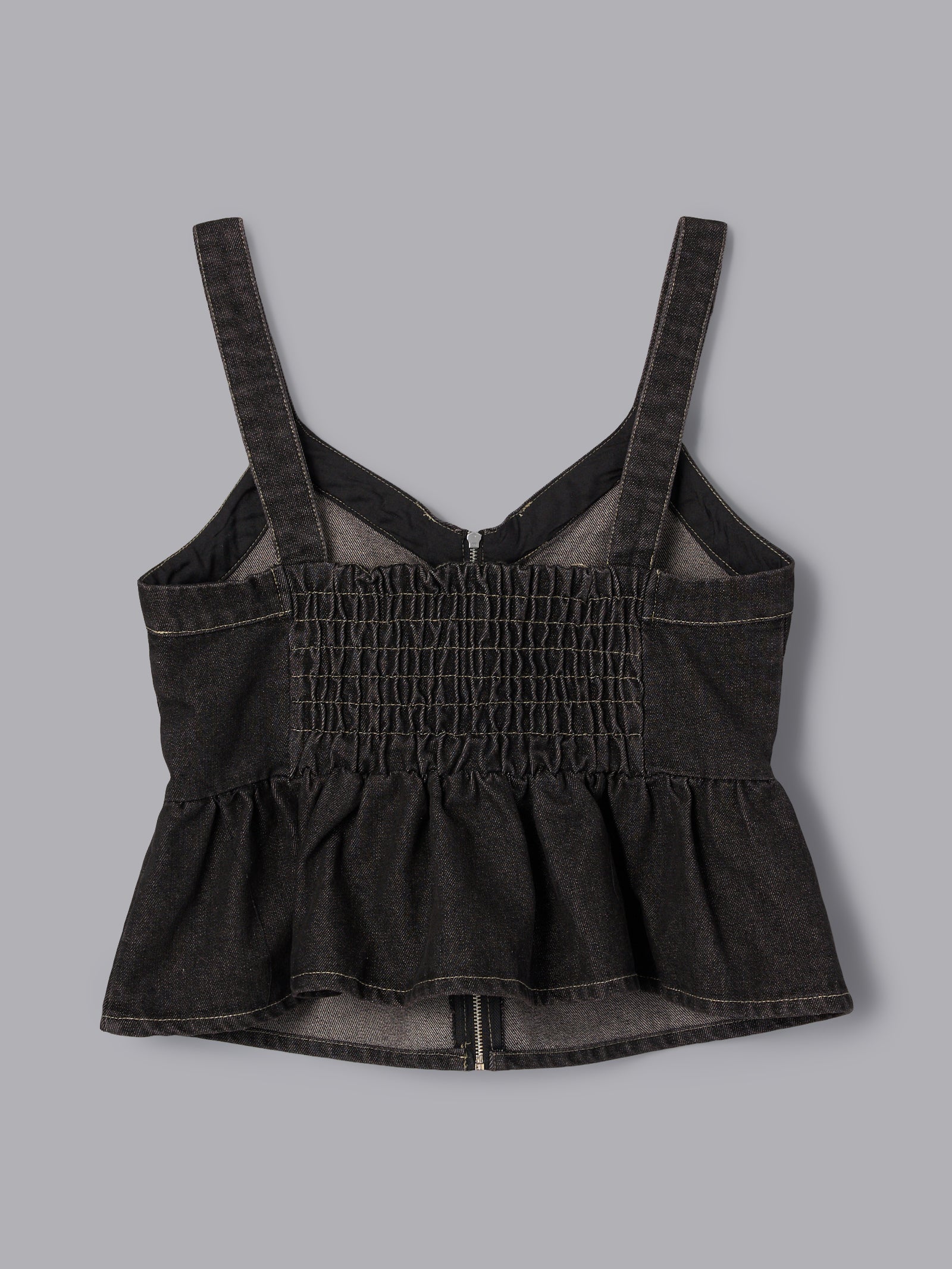 デニムペプラムビスチェ