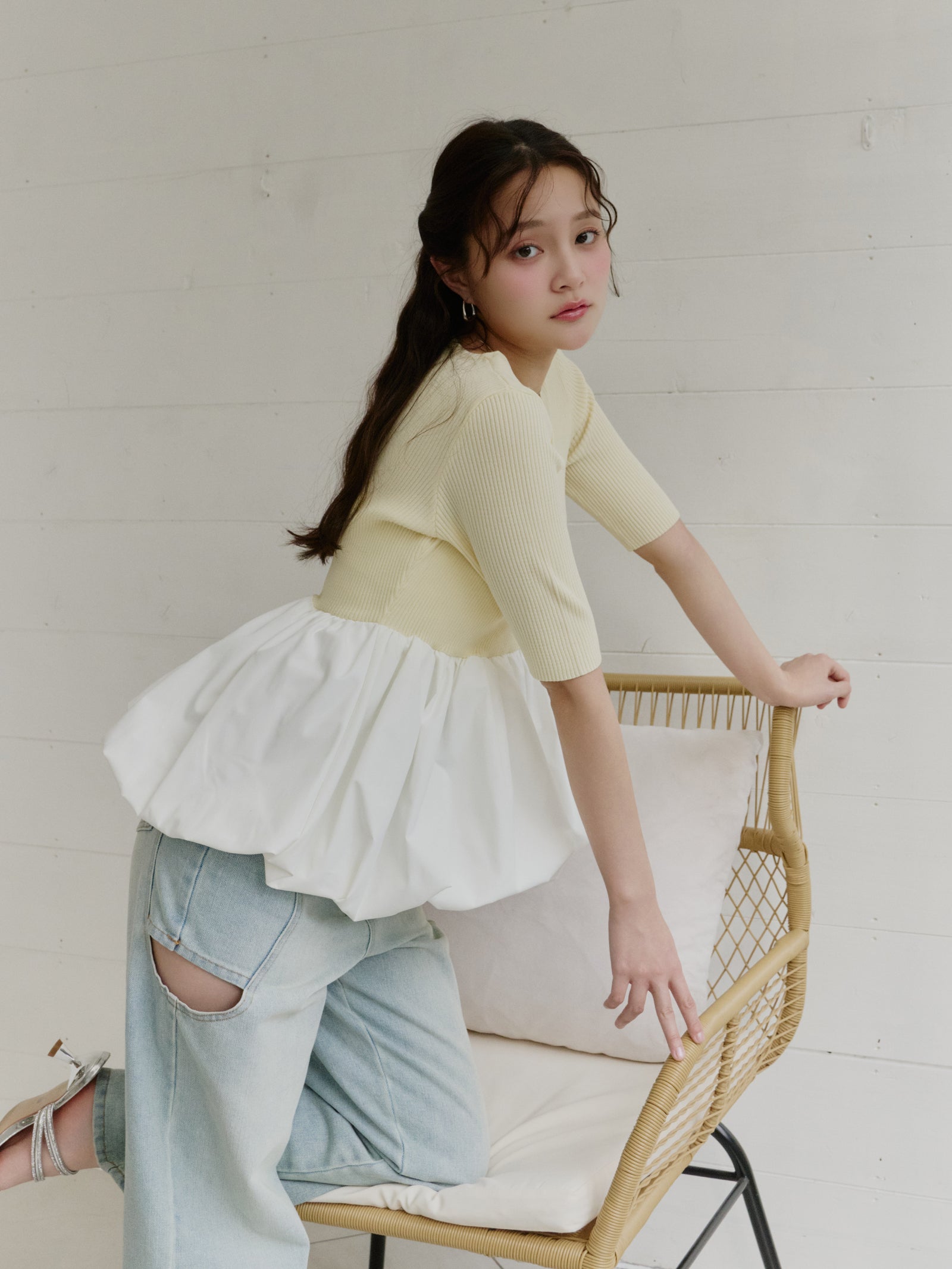 スクエアネックバルーントップス