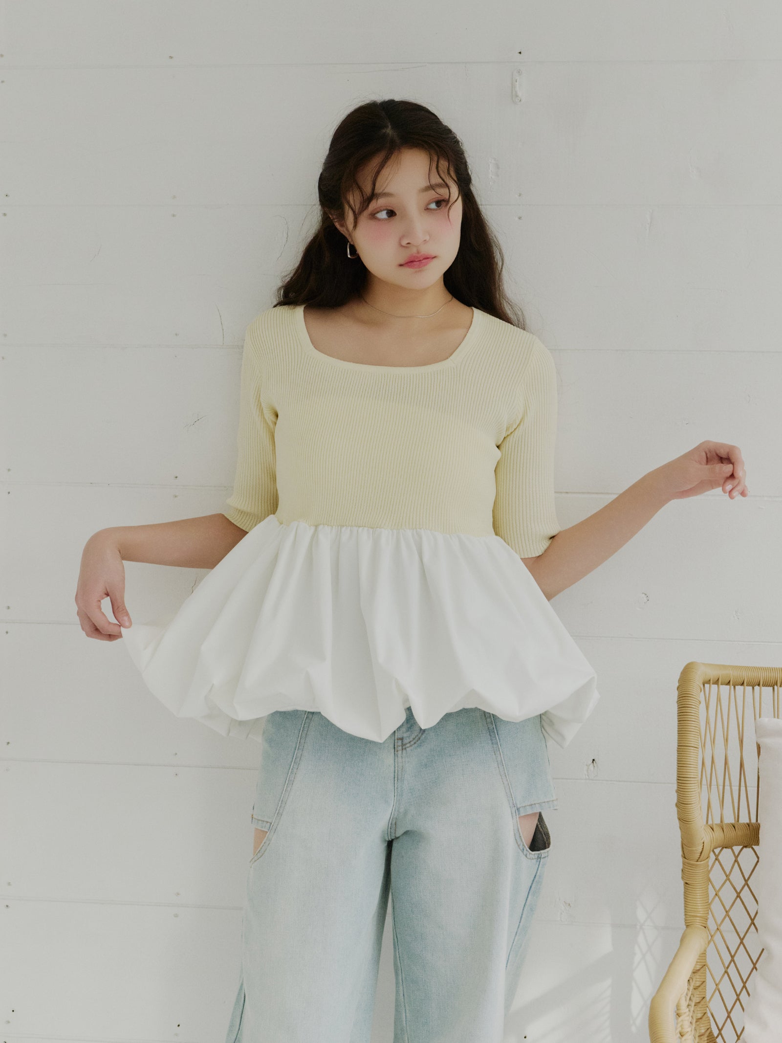 スクエアネックバルーントップス