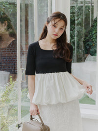 スクエアネックバルーントップス