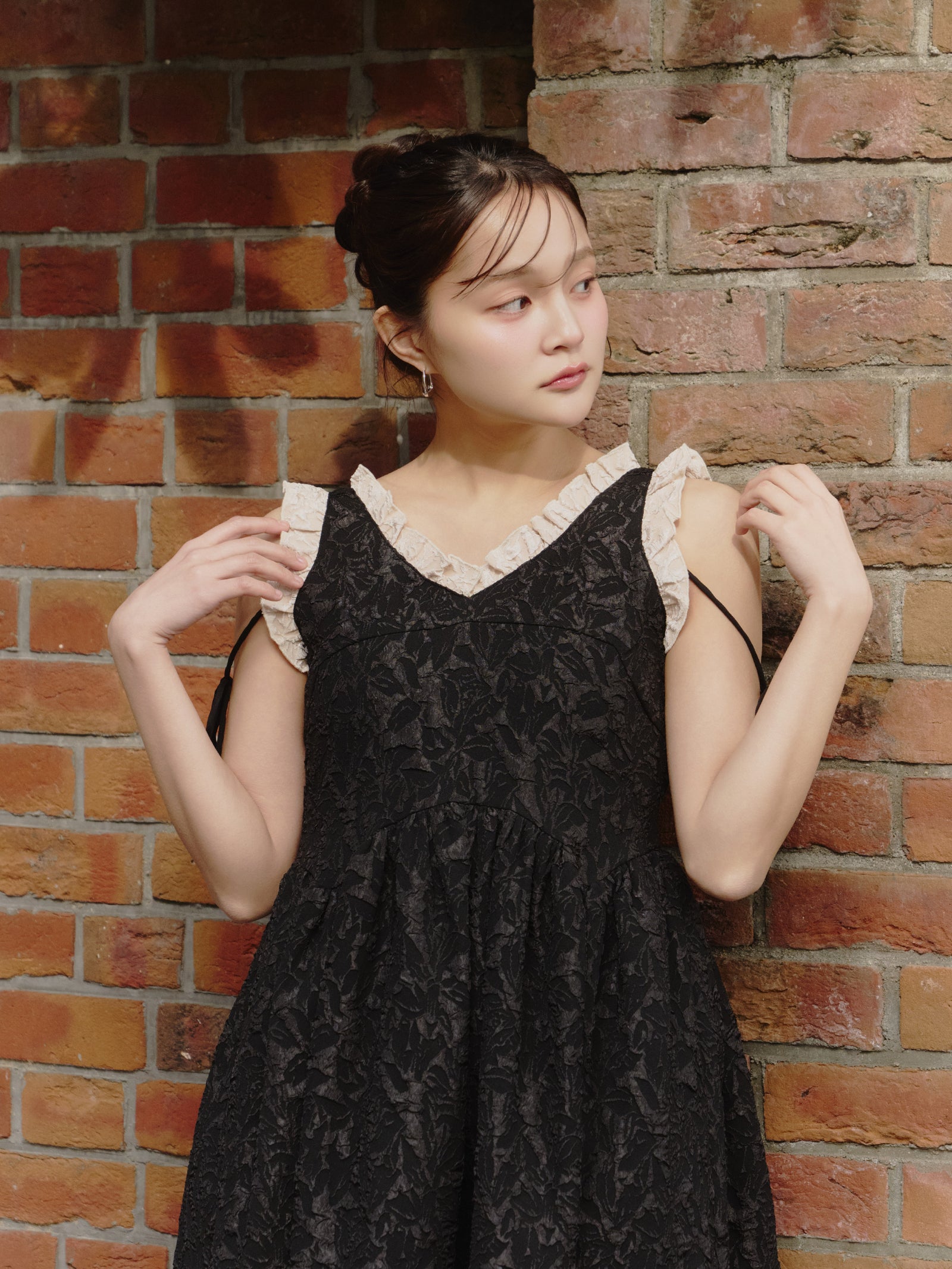 フリルリボンジャガードワンピース