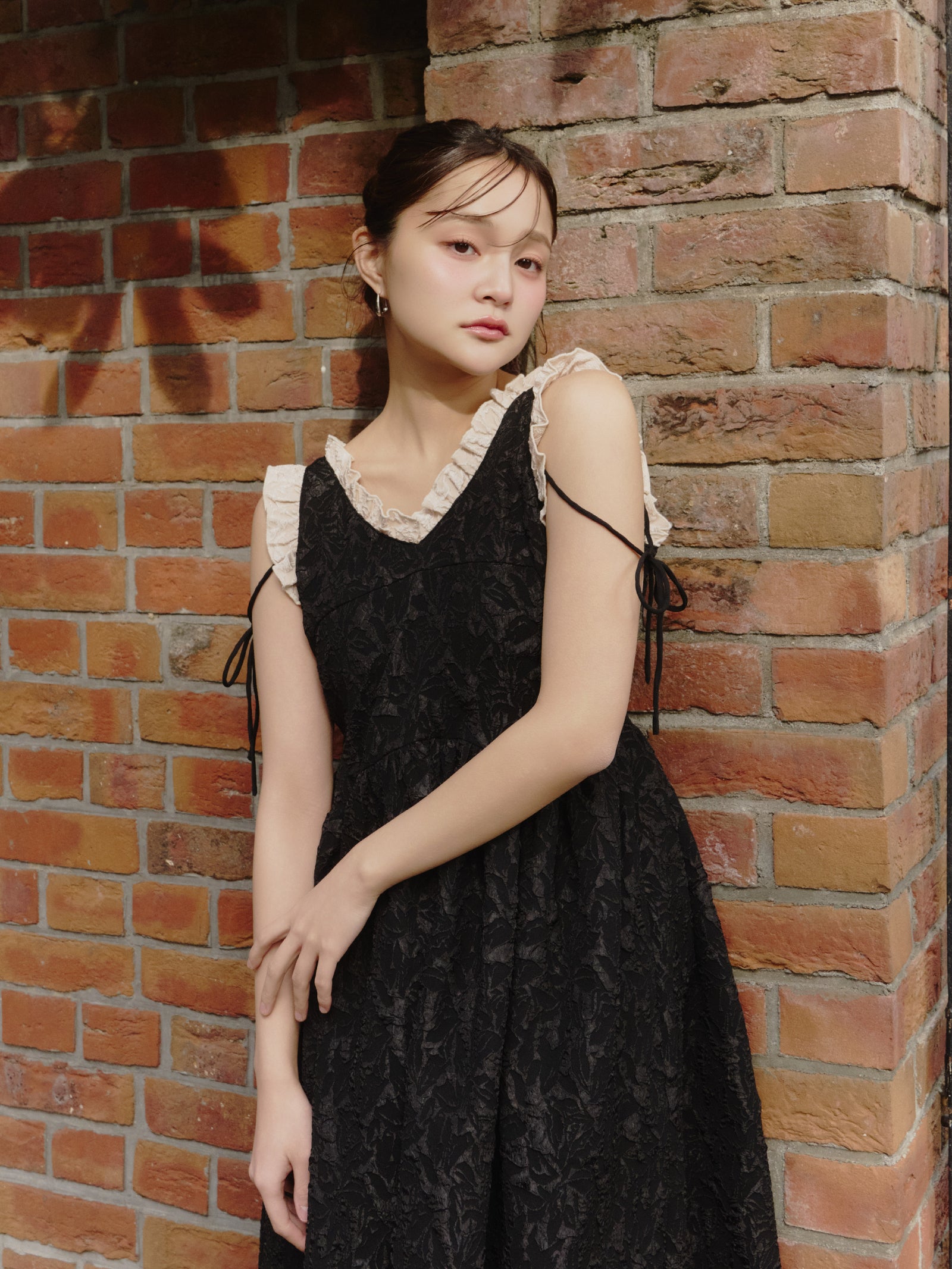 フリルリボンジャガードワンピース