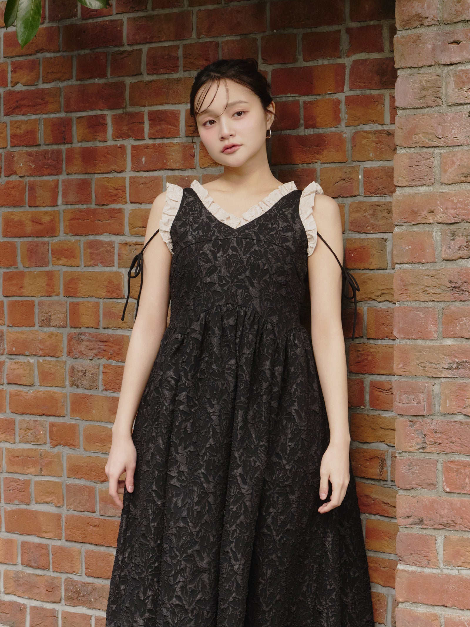 フリルリボンジャガードワンピース