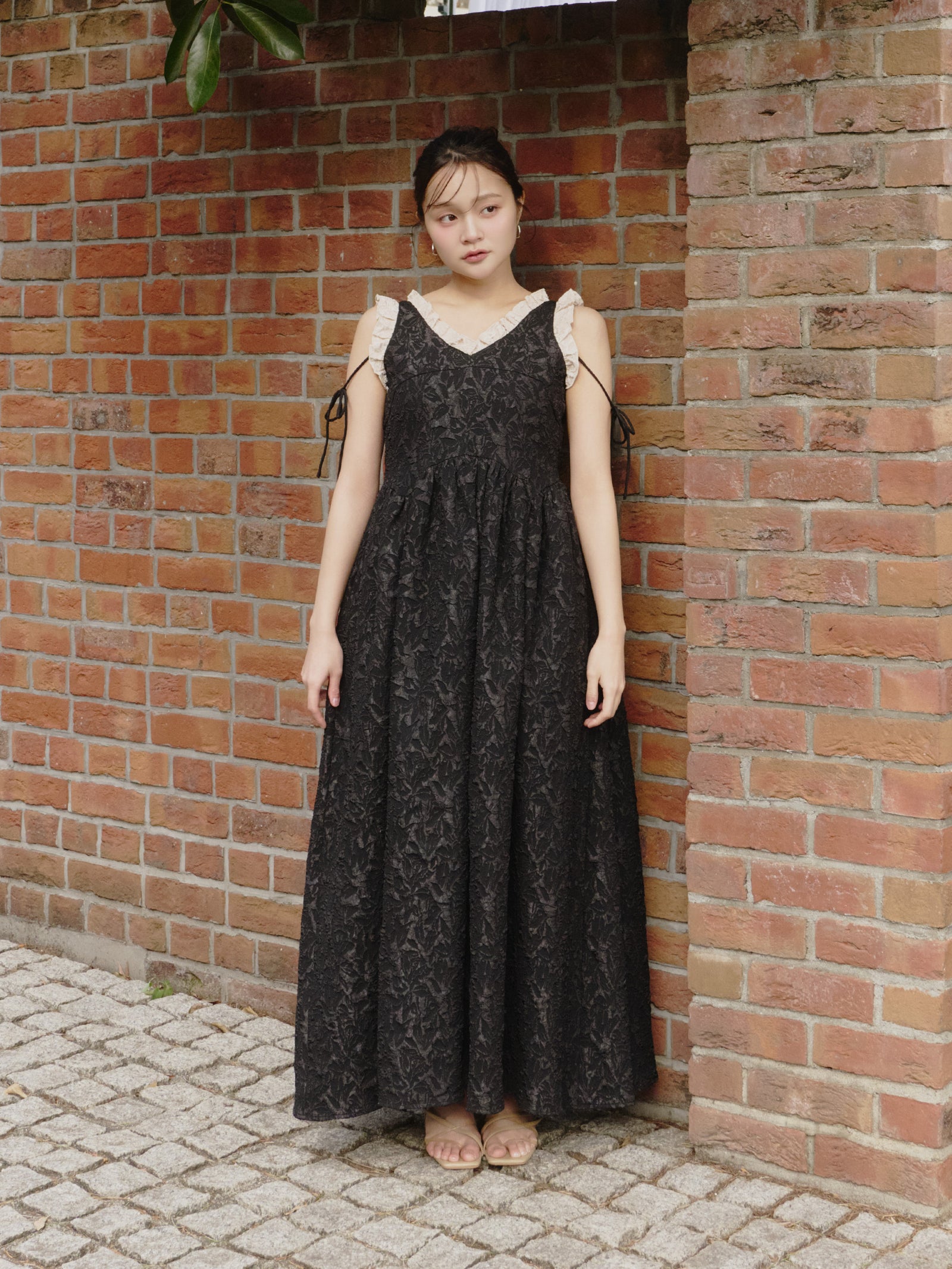 フリルリボンジャガードワンピース