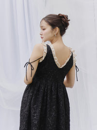 フリルリボンジャガードワンピース