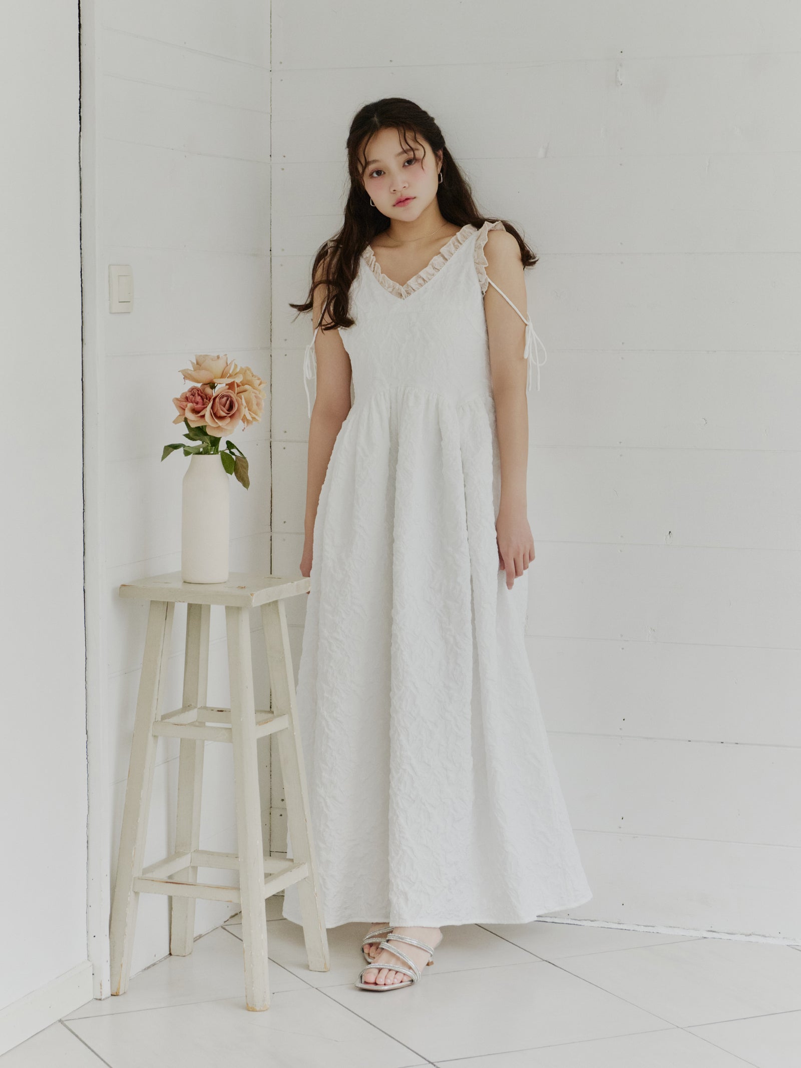 フリルリボンジャガードワンピース