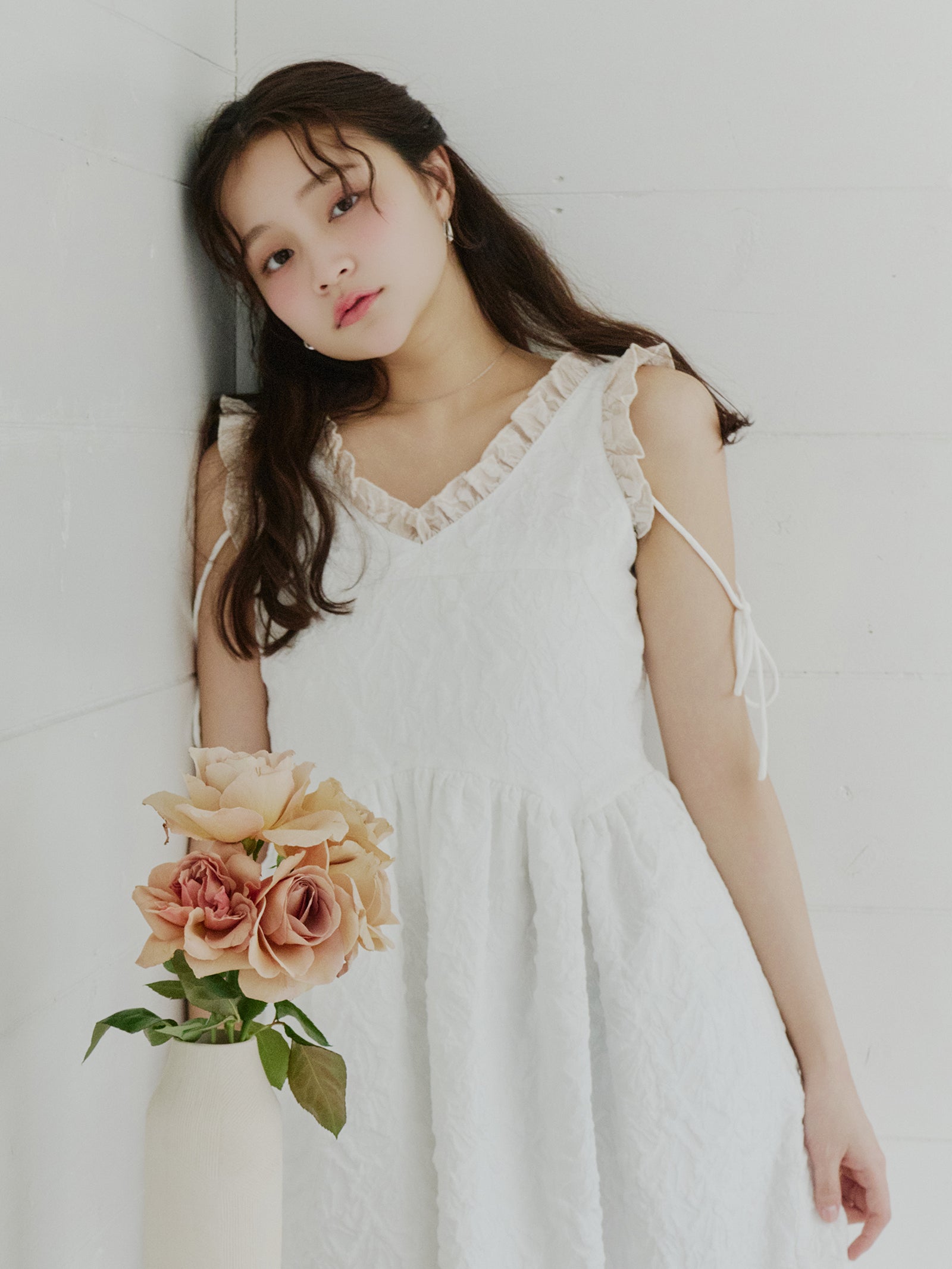 フリルリボンジャガードワンピース