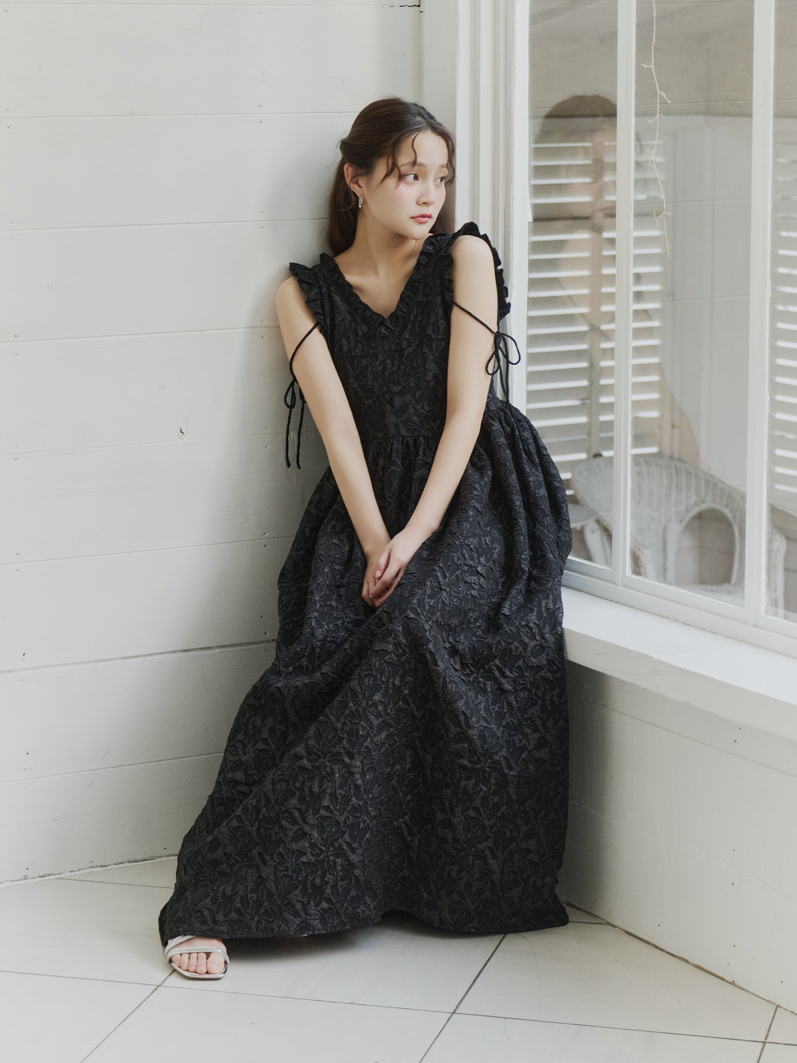 フリルリボンジャガードワンピース