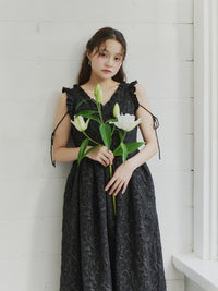 フリルリボンジャガードワンピース