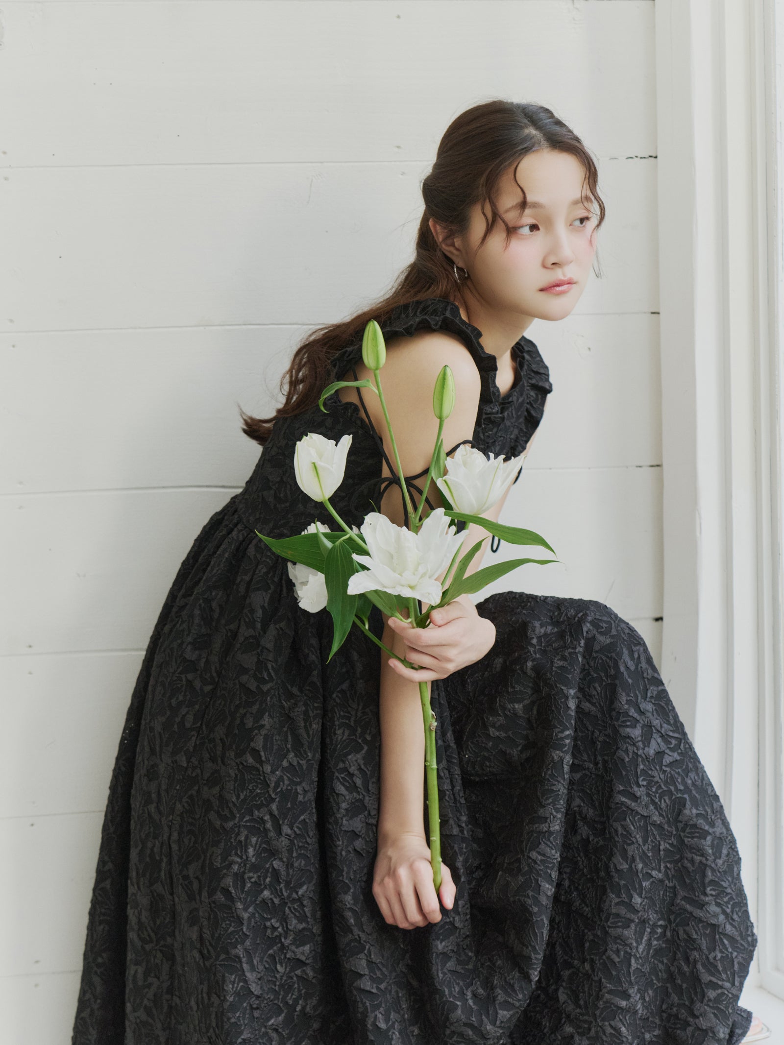 フリルリボンジャガードワンピース