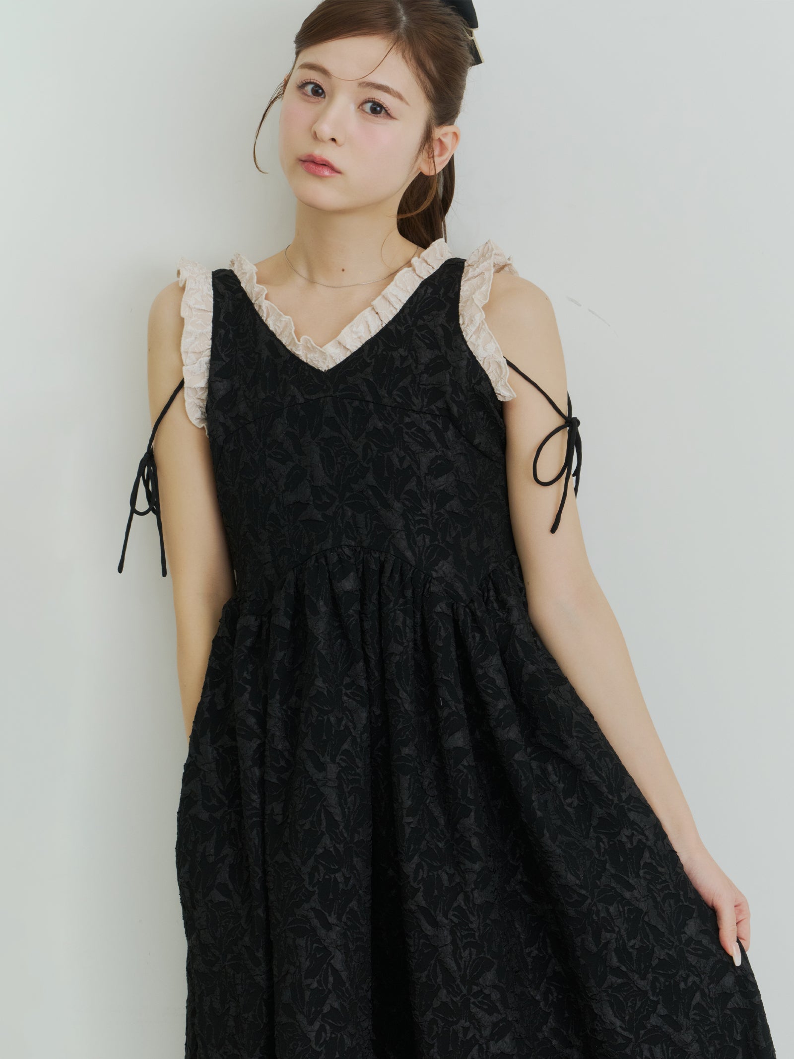 フリルリボンジャガードワンピース