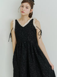 フリルリボンジャガードワンピース
