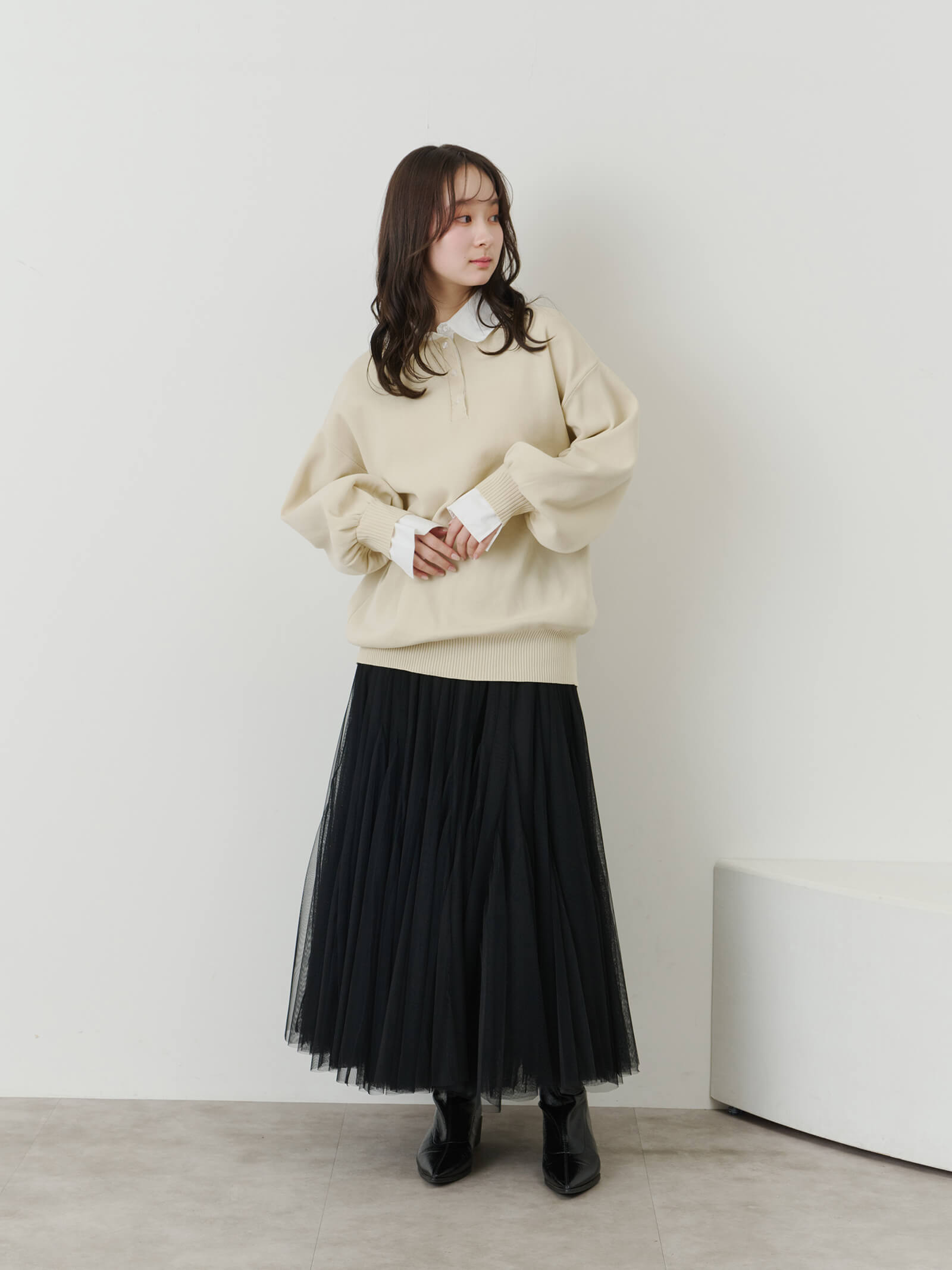ボリュームロングチュールスカート