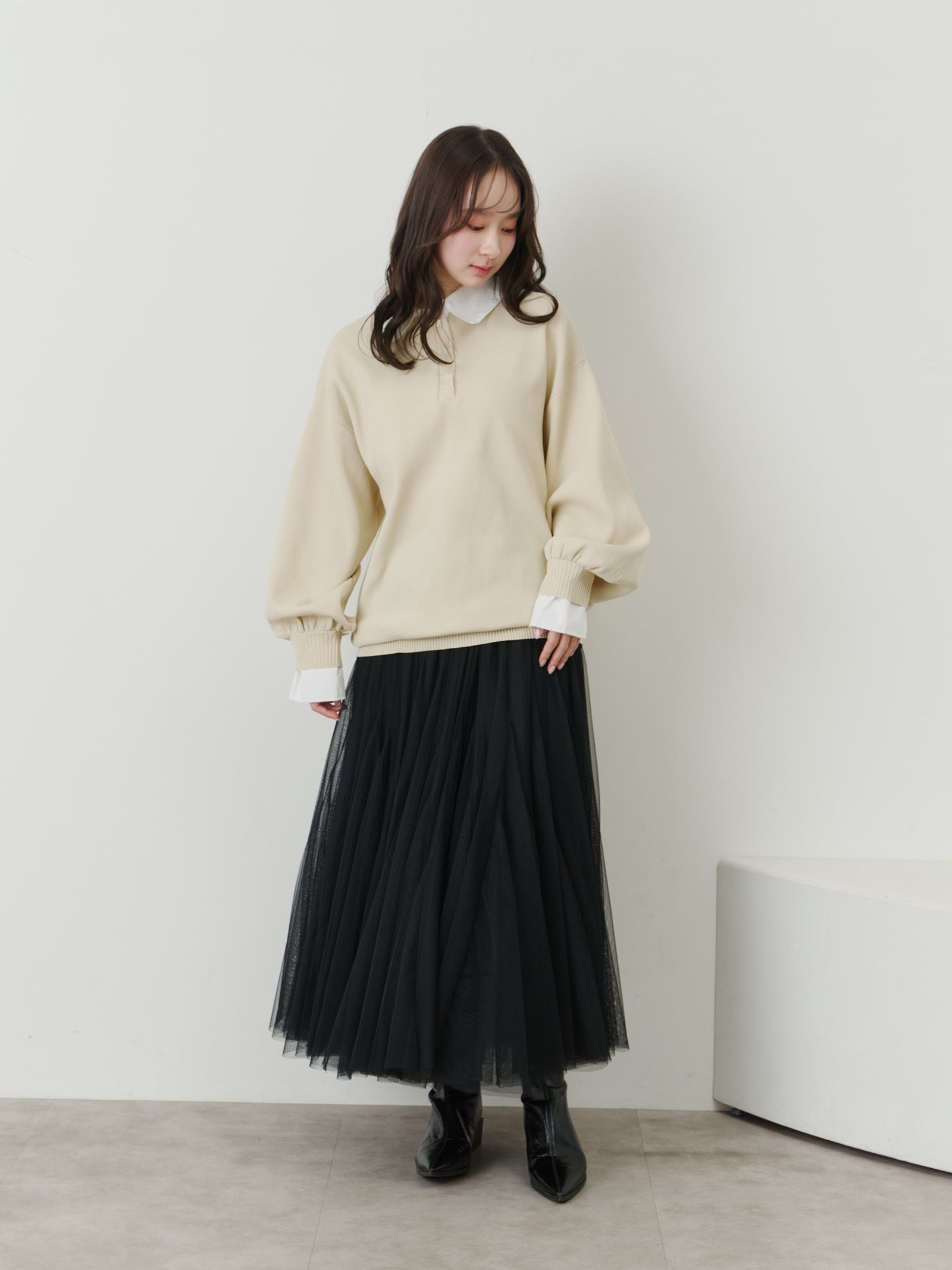 ボリュームロングチュールスカート