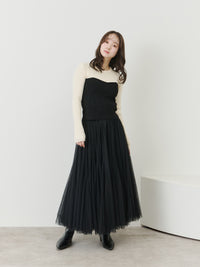 ボリュームロングチュールスカート