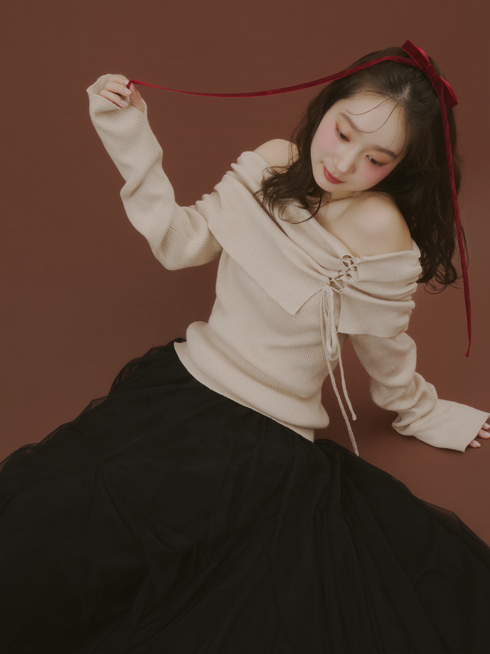 ボリュームロングチュールスカート