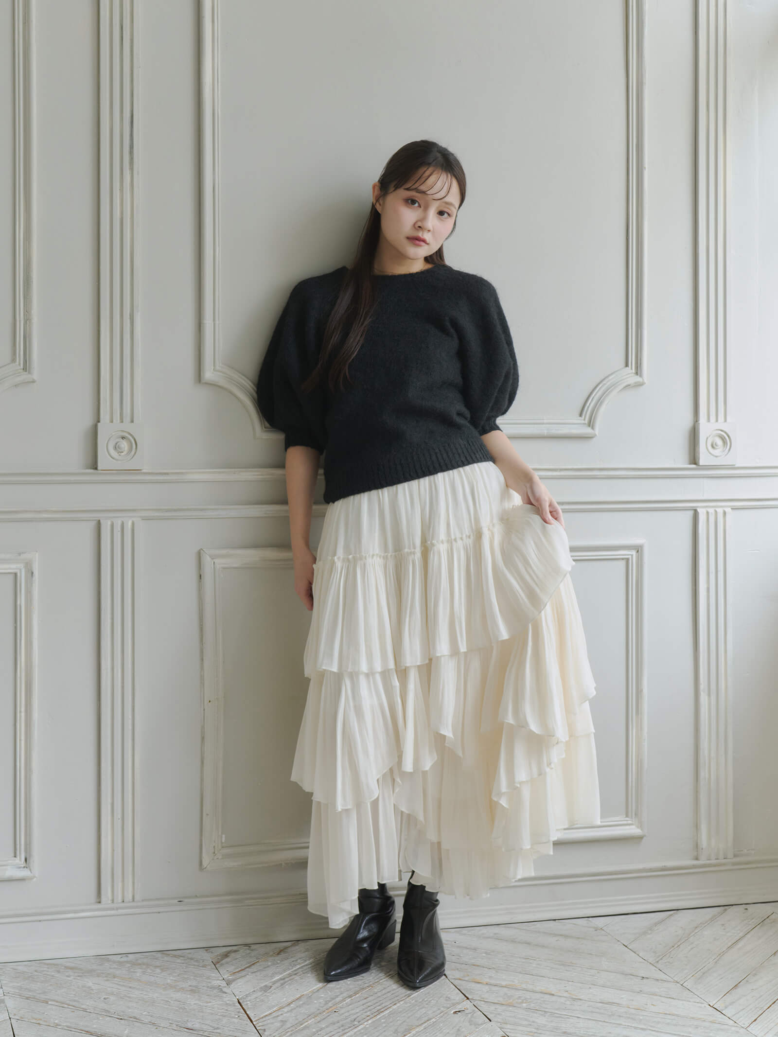 モヘアハーフスリーブニット