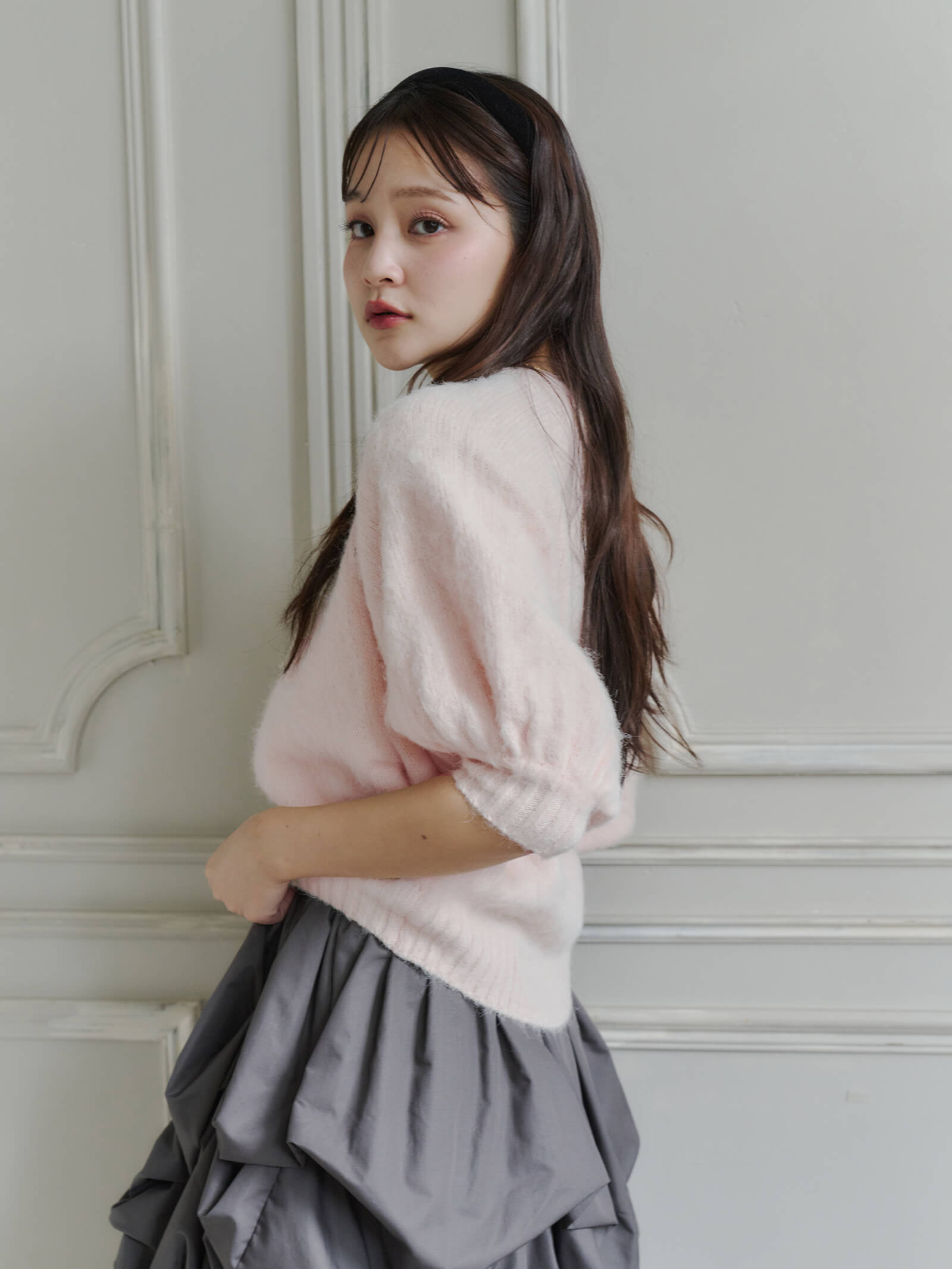 モヘアハーフスリーブニット
