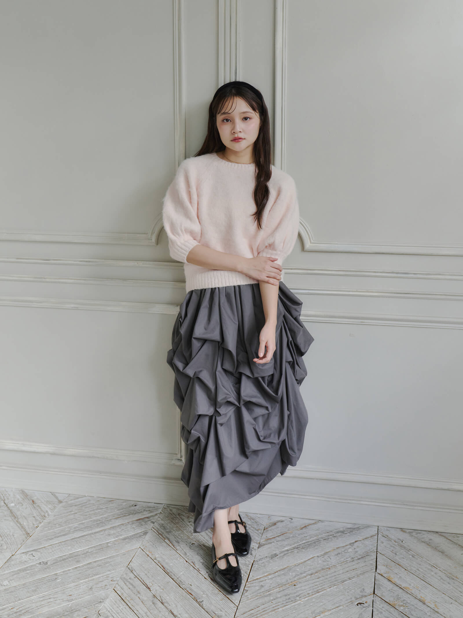 モヘアハーフスリーブニット