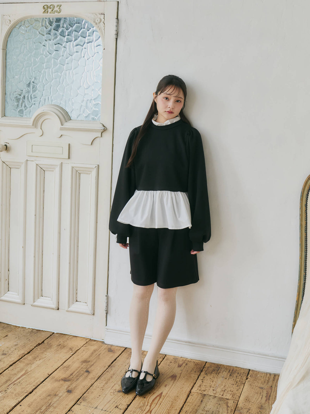 【coordinate】ドッキングペプラムリボンスウェット+カットダンボールハーフパンツ