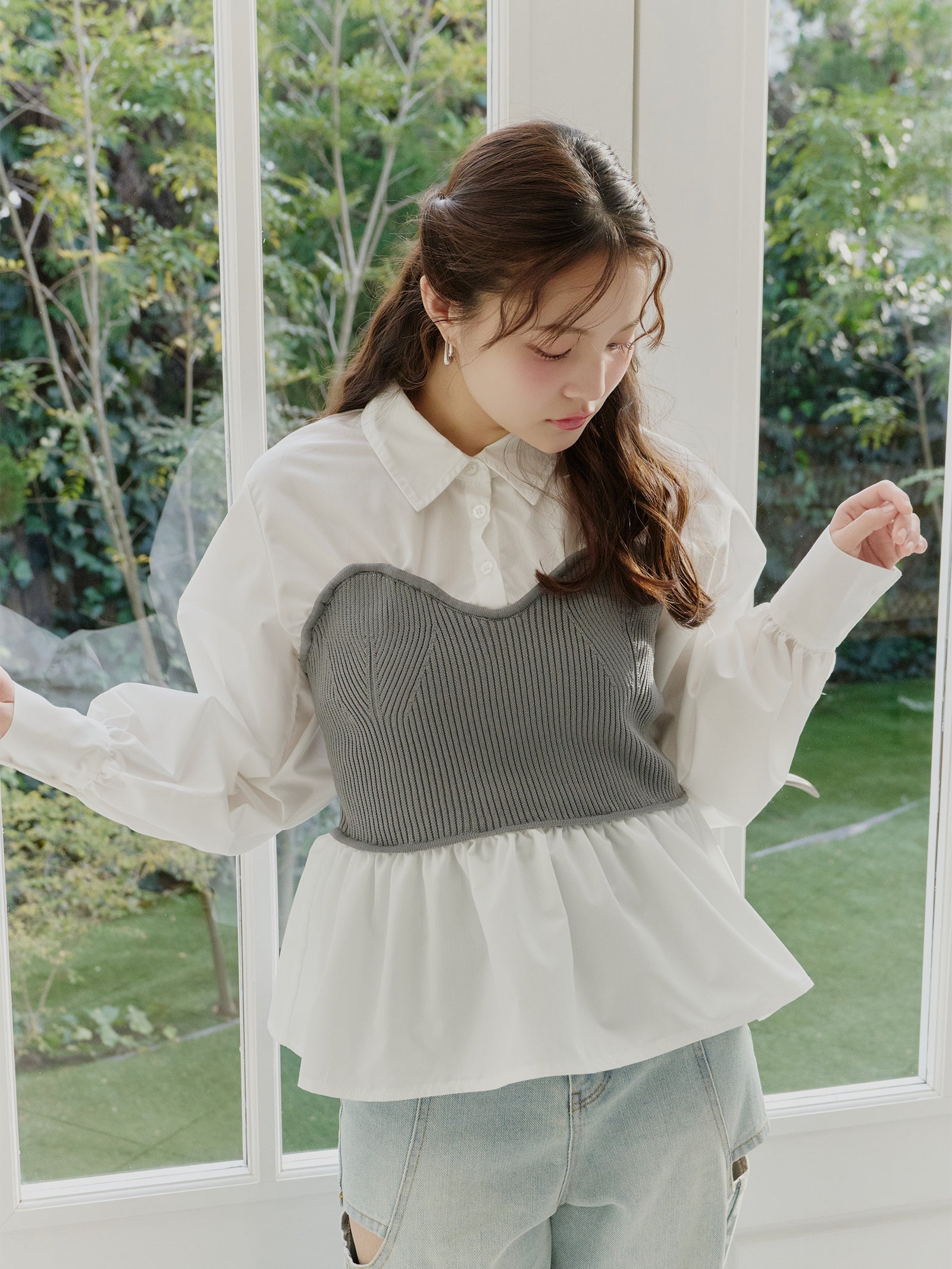 シャギーショートVネックニット