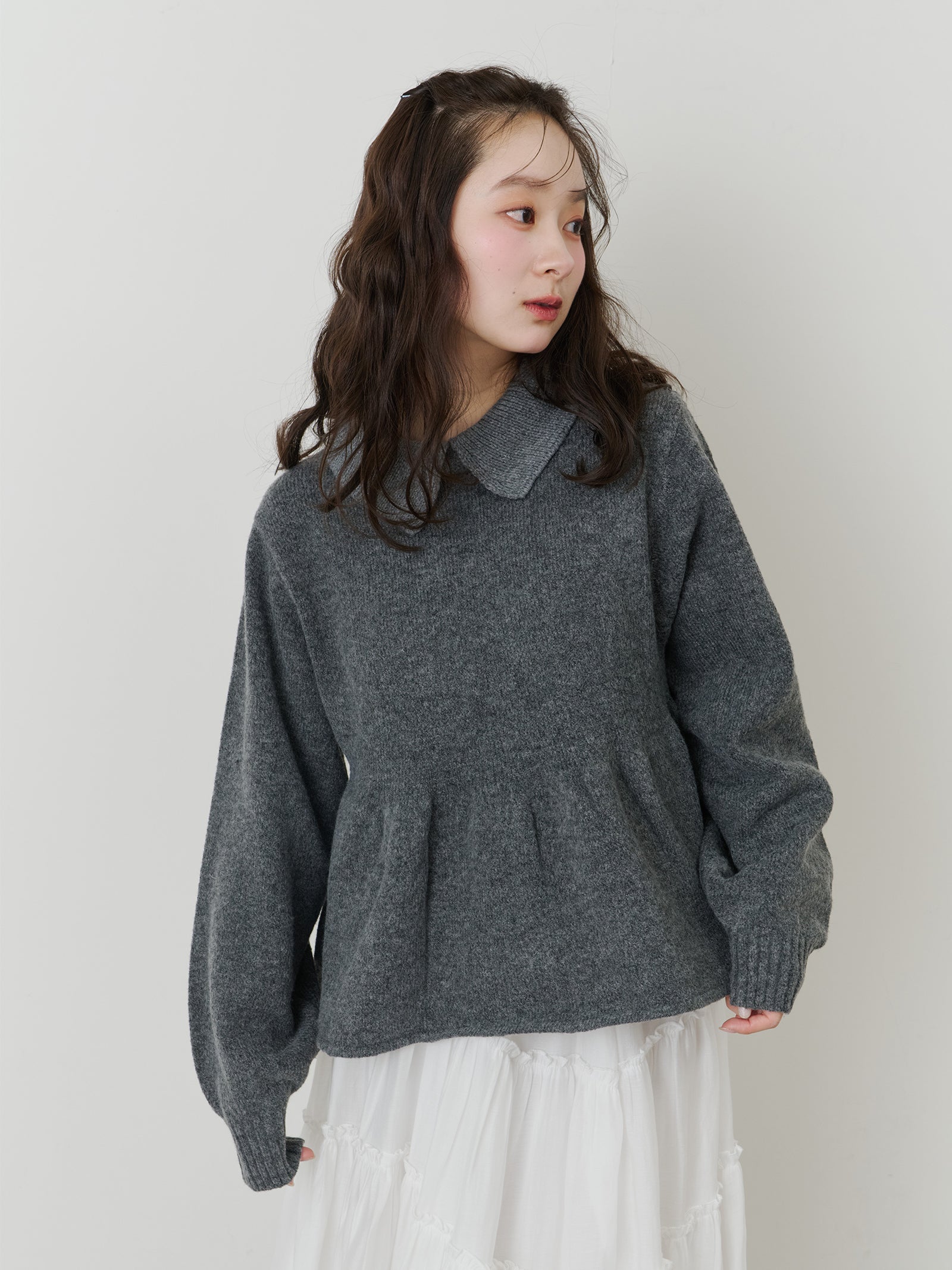 リブカラーペプラムニット