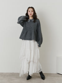 リブカラーペプラムニット