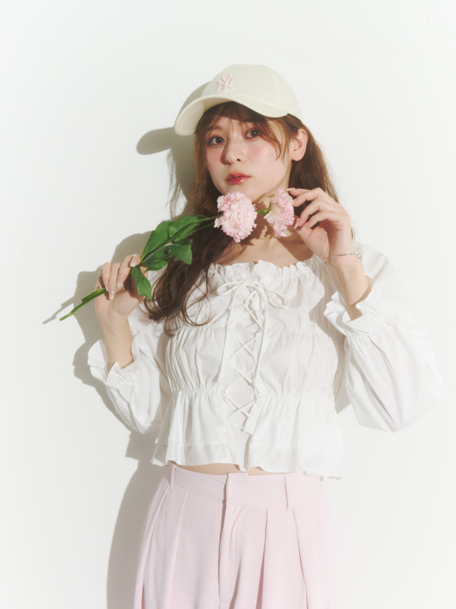 レースアップリボンブラウス